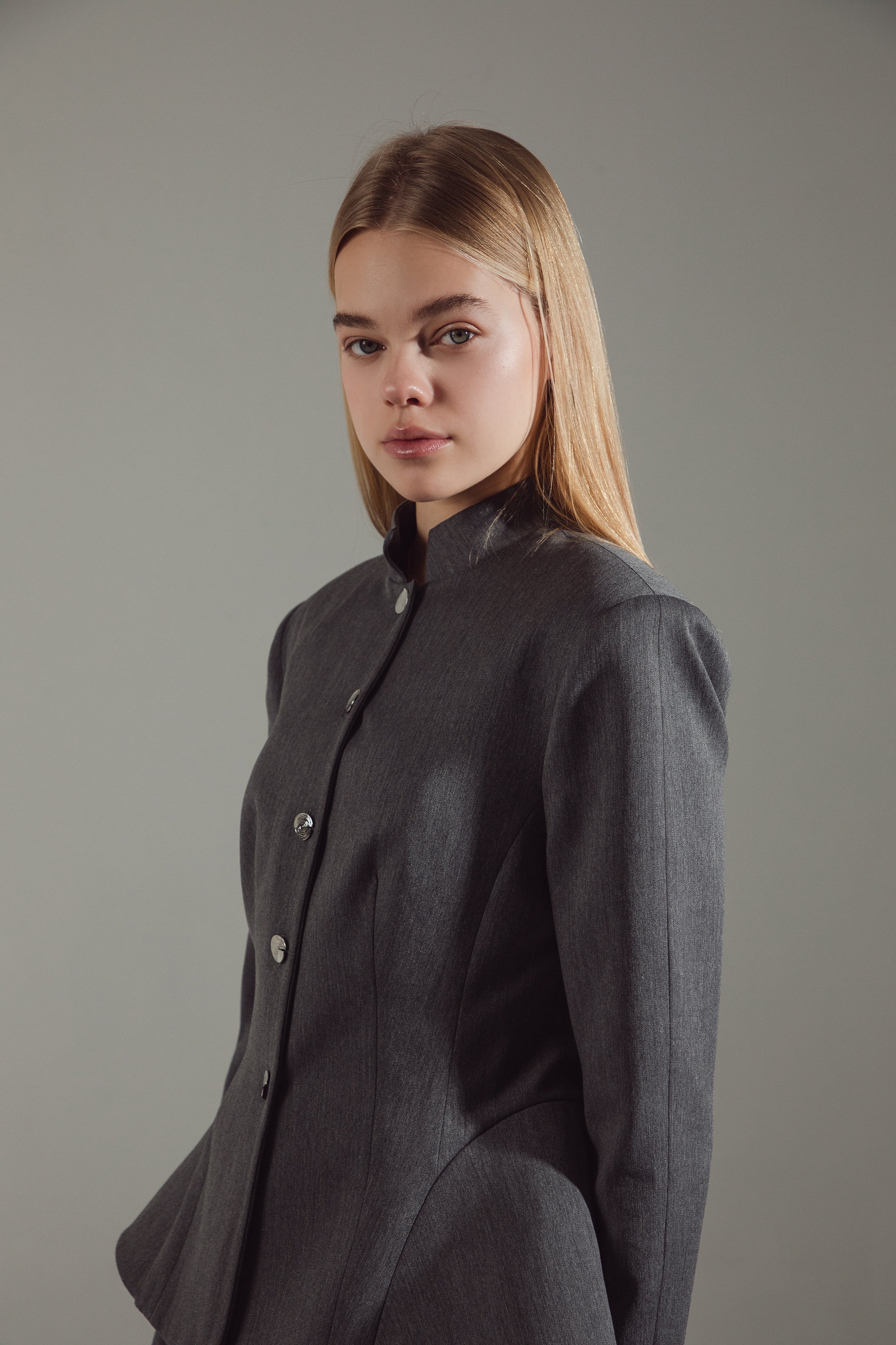 Deep Gray Peplum Suit - Jacket & Skirt