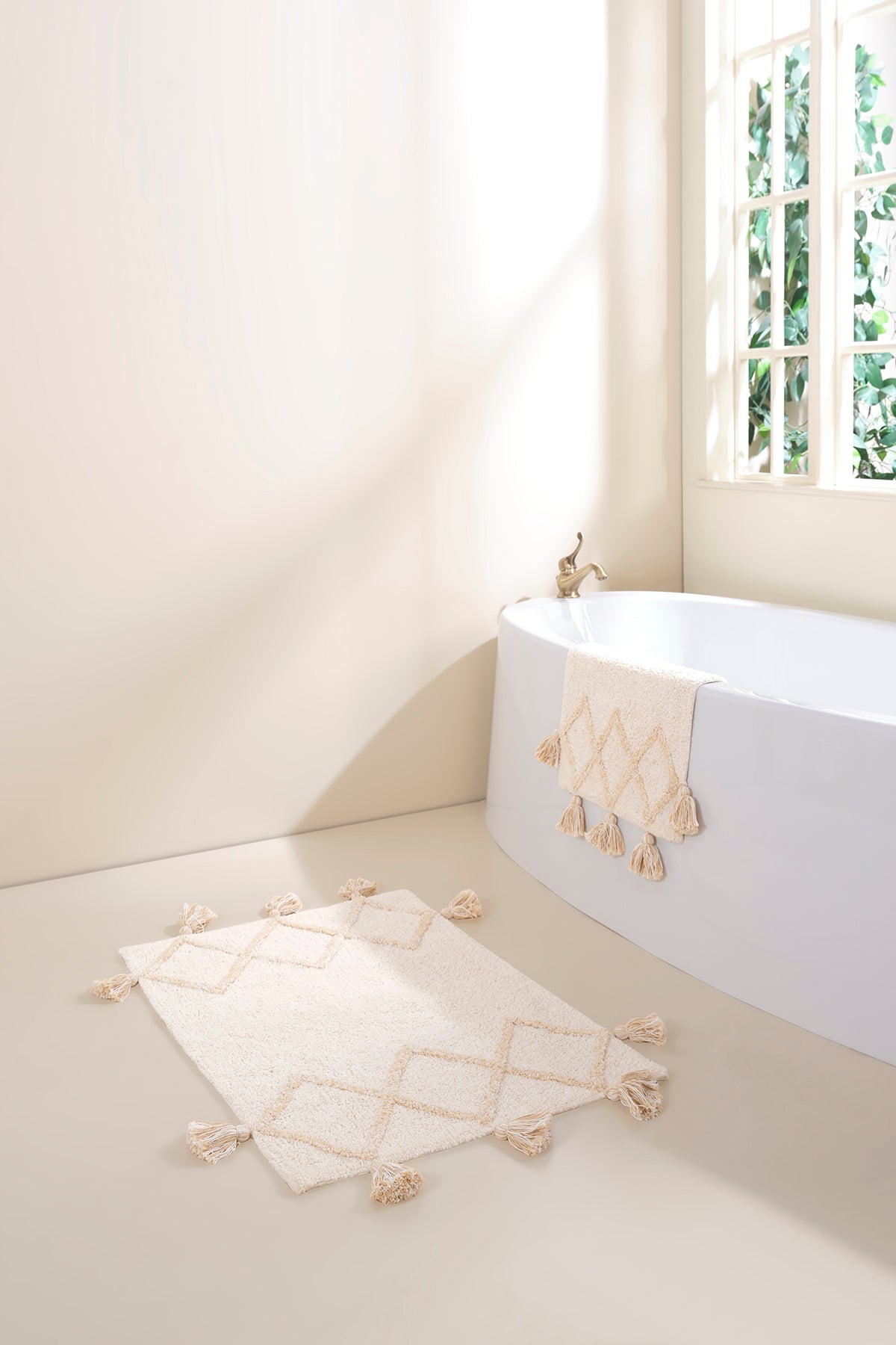 İRYA-Agnes 2’Li Takım Banyo Paspası %100 Pamuk 40X60 + 60X90 Ekru-Paspas-10-Milagron.com