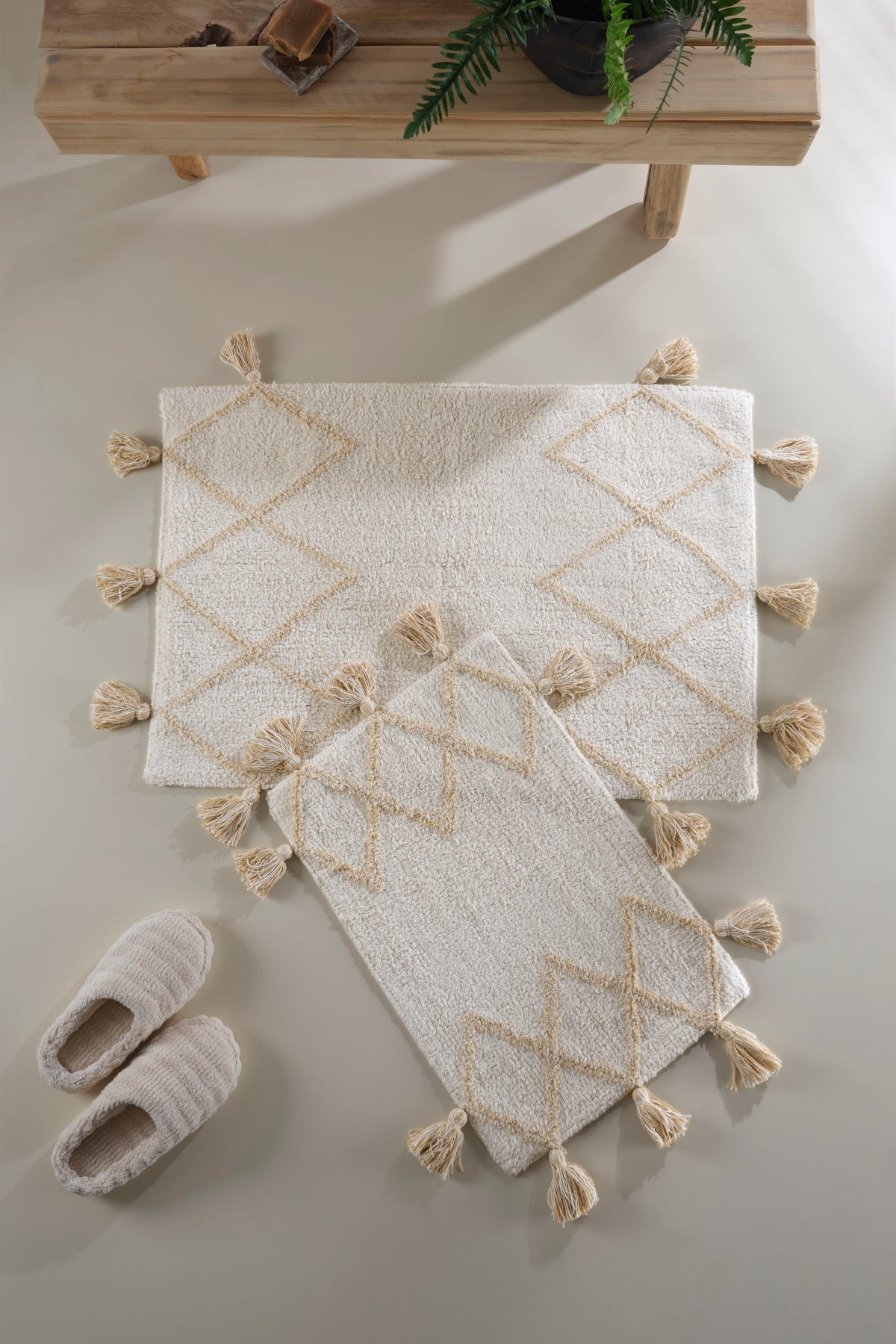 Irya-Agnes 2’li Takım Banyo Paspası %100 Pamuk 40x60 + 60x90 Ekru-Banyo Paspası-1-Milagron.com