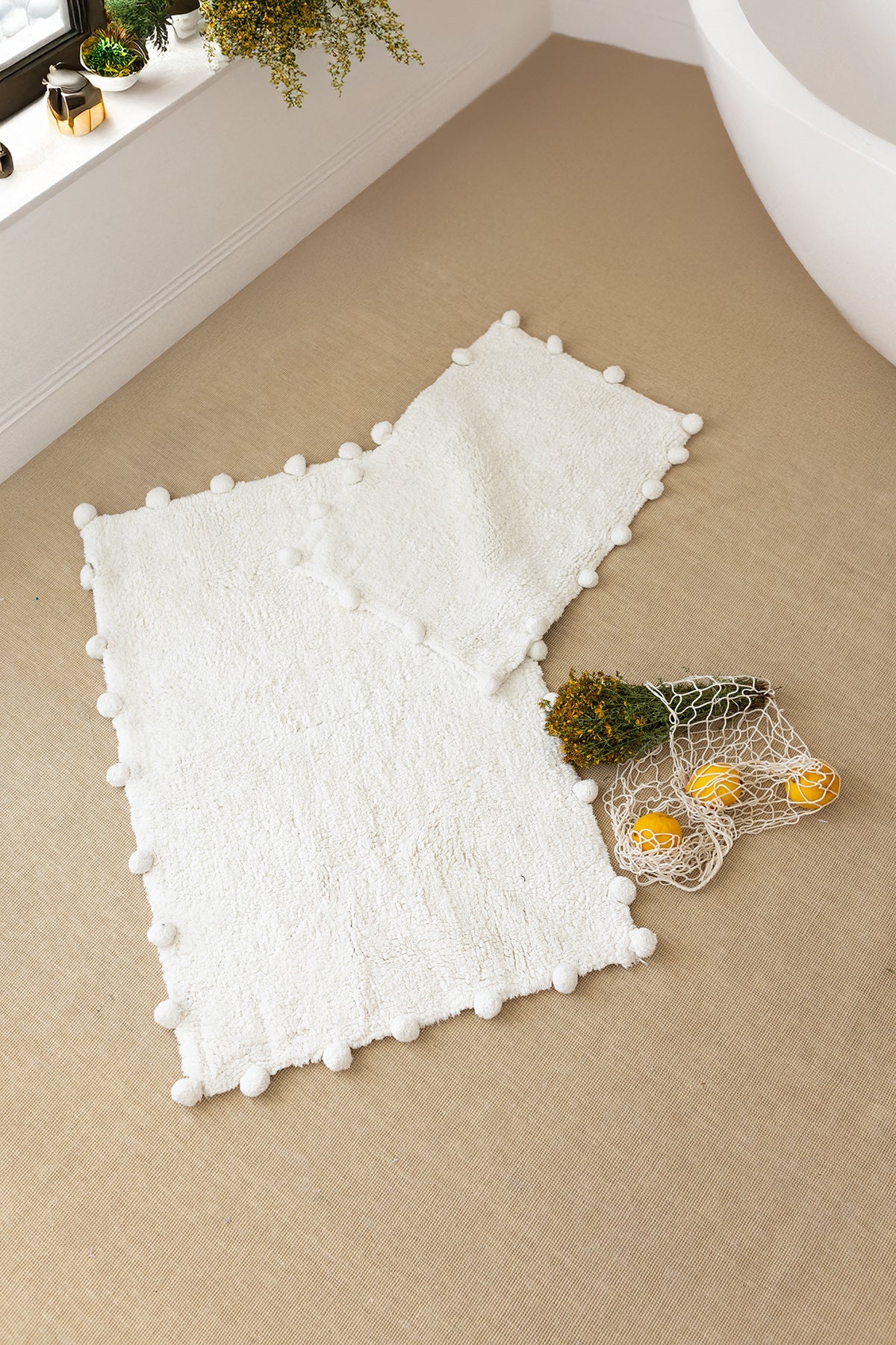 Irya-Alya 2’li Takım Banyo Paspası %100 Pamuk 40x60 + 60x90 Ekru-Banyo Paspası-2-Milagron.com