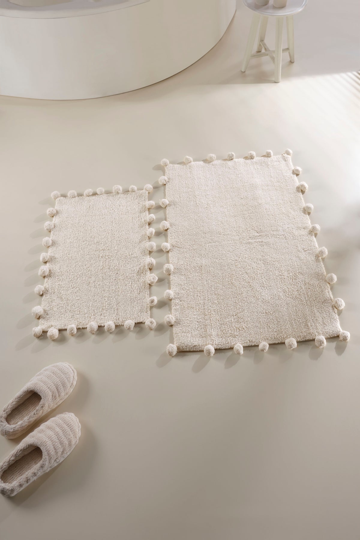 Irya-Alya 2’li Takım Banyo Paspası %100 Pamuk 40x60 + 60x90 Ekru-Banyo Paspası-4-Milagron.com