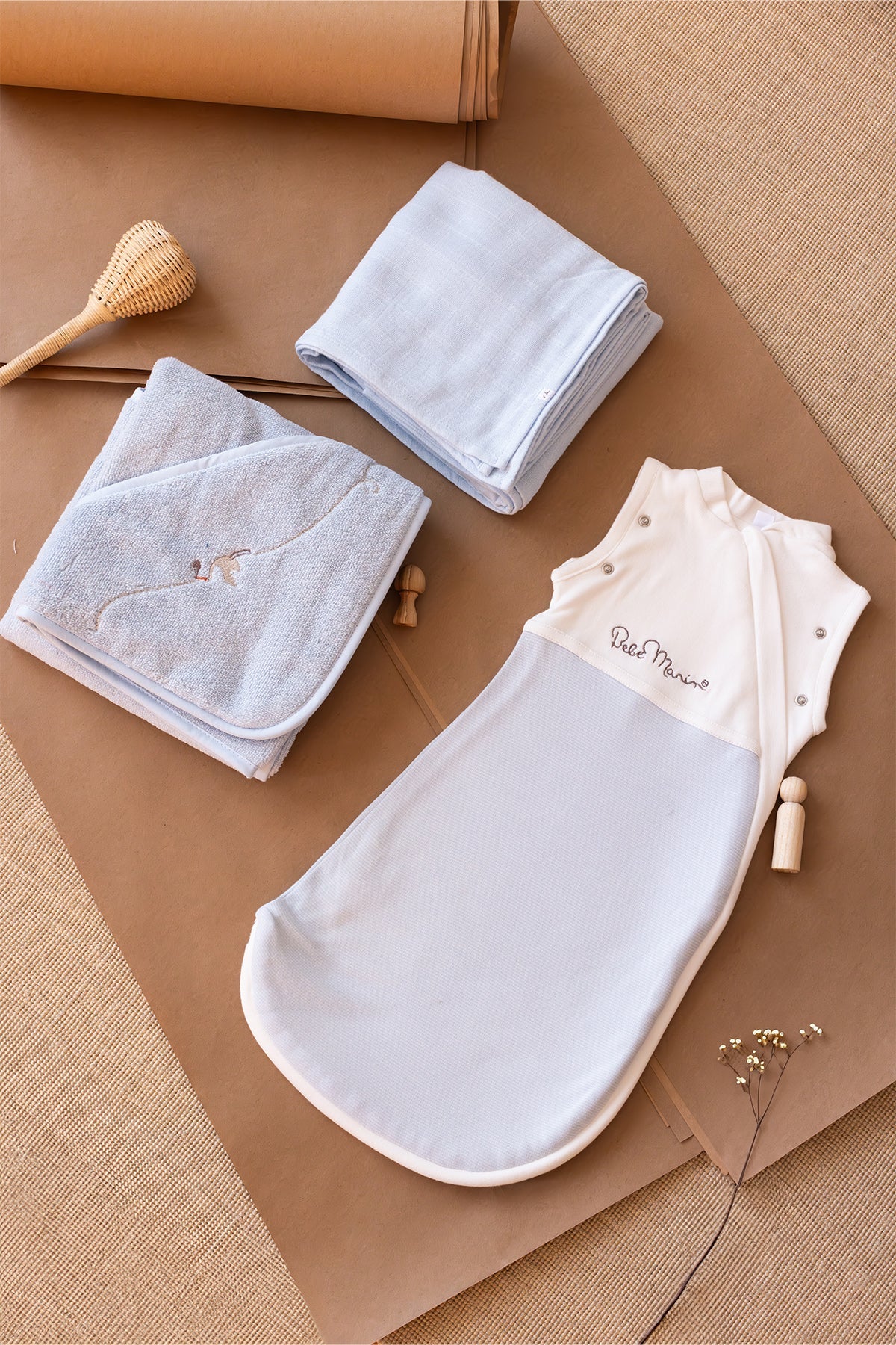 Irya-Bebemarin 3'lü Organik Yenidoğan Hediye Seti Mavi | Battaniye, Tulum, Kundak-Kundak-1-Milagron.com