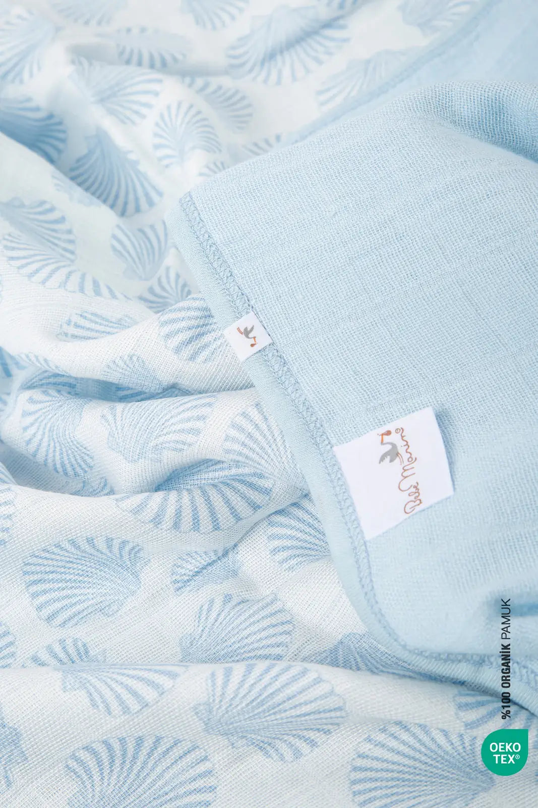 İRYA-Bebemarin Seashell Müslin Battaniye 120X120 Mavi-Battaniye-9-Milagron.com