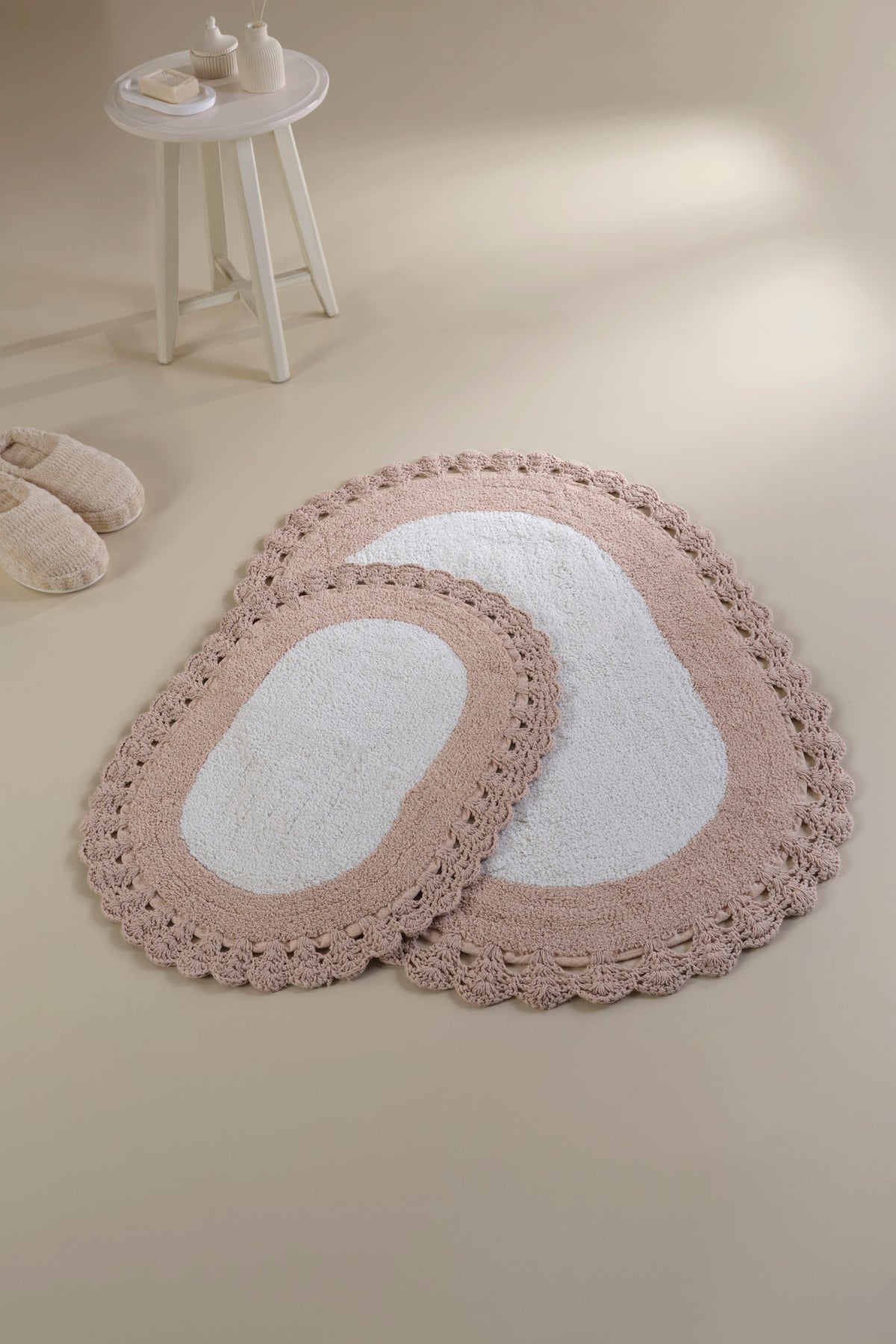 İRYA-Bianca 2’Li Takım Banyo Paspası %100 Pamuk 40X60 + 60X90 Ekru-Paspas-3-Milagron.com