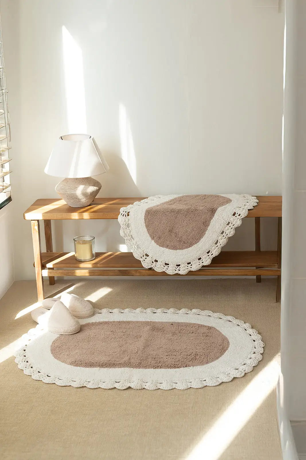 İRYA-Bianca 2’Li Takım Banyo Paspası %100 Pamuk 40X60 + 60X90 Krem-Paspas-1-Milagron.com