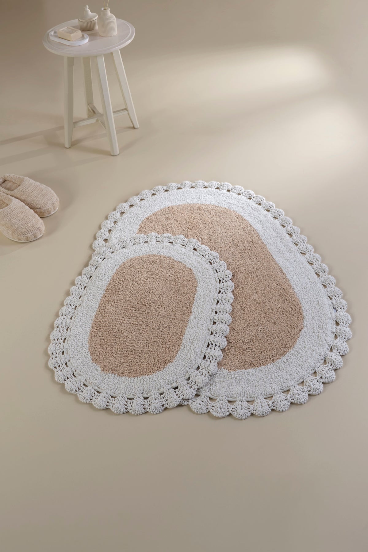 İRYA-Bianca 2’Li Takım Banyo Paspası %100 Pamuk 40X60 + 60X90Cm Kahverengi-Paspas-2-Milagron.com