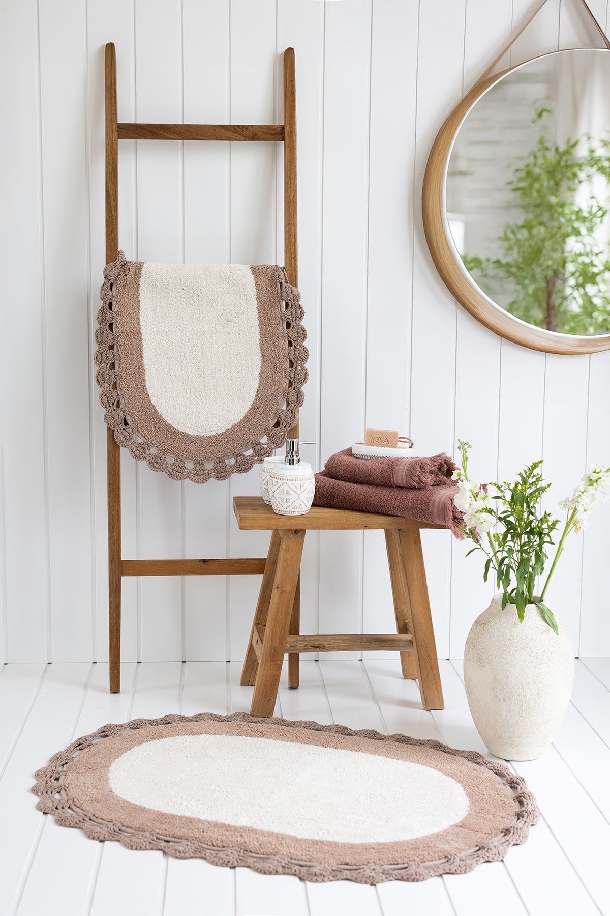 Irya-Bianca 2’li Takım Banyo Paspası %100 Pamuk 40x60 + 60x90 Acı Kahve-Banyo Paspası-1-Milagron.com