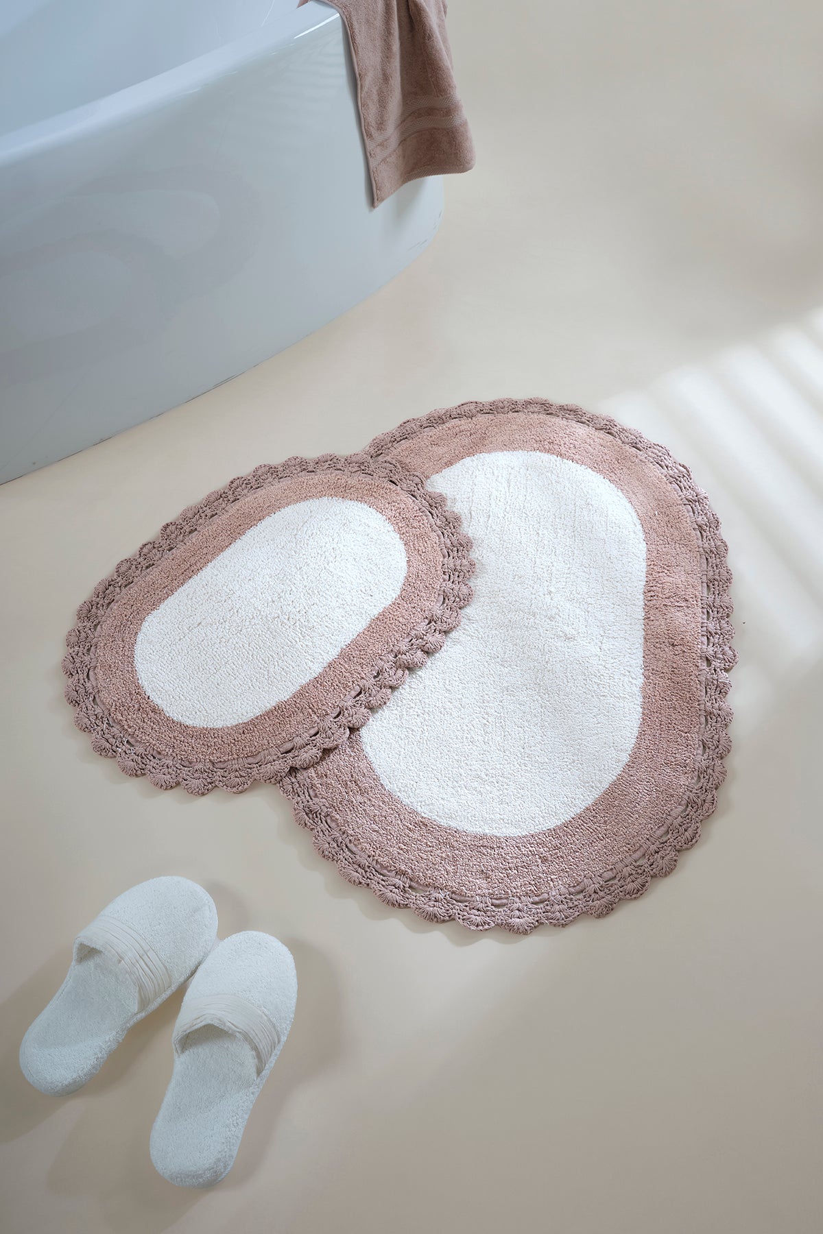 Irya-Bianca 2’li Takım Banyo Paspası %100 Pamuk 40x60 + 60x90 Acı Kahve-Banyo Paspası-5-Milagron.com