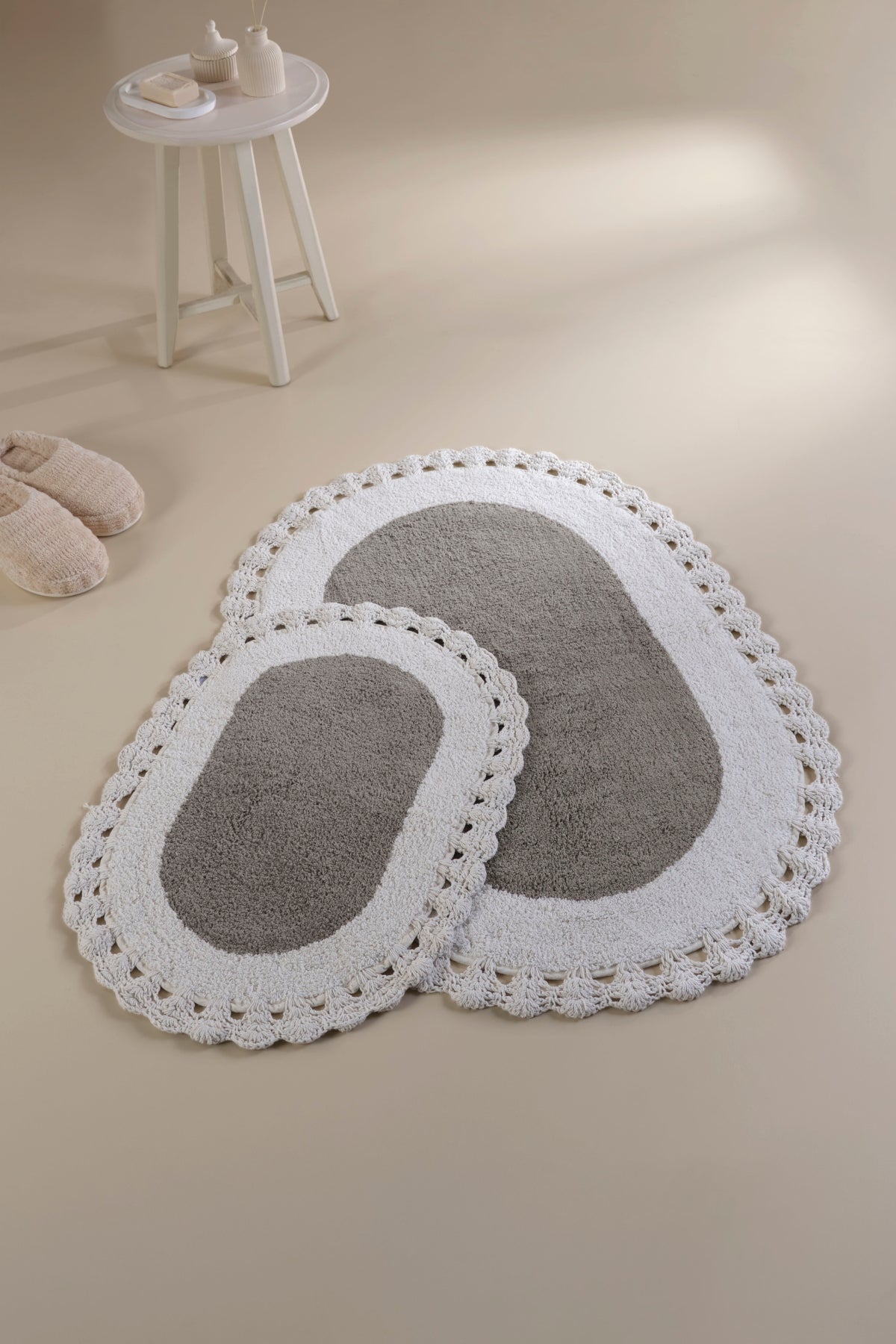 Irya-Bianca 2’li Takım Banyo Paspası %100 Pamuk 40x60 + 60x90 Gri-Banyo Paspası-3-Milagron.com