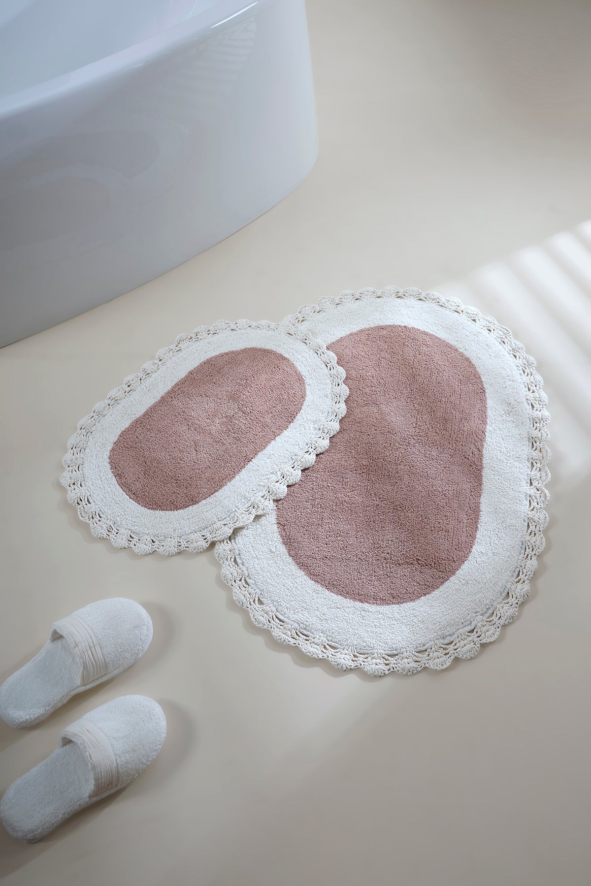 Irya-Bianca 2’li Takım Banyo Paspası %100 Pamuk 40x60 + 60x90 Krem-Banyo Paspası-5-Milagron.com