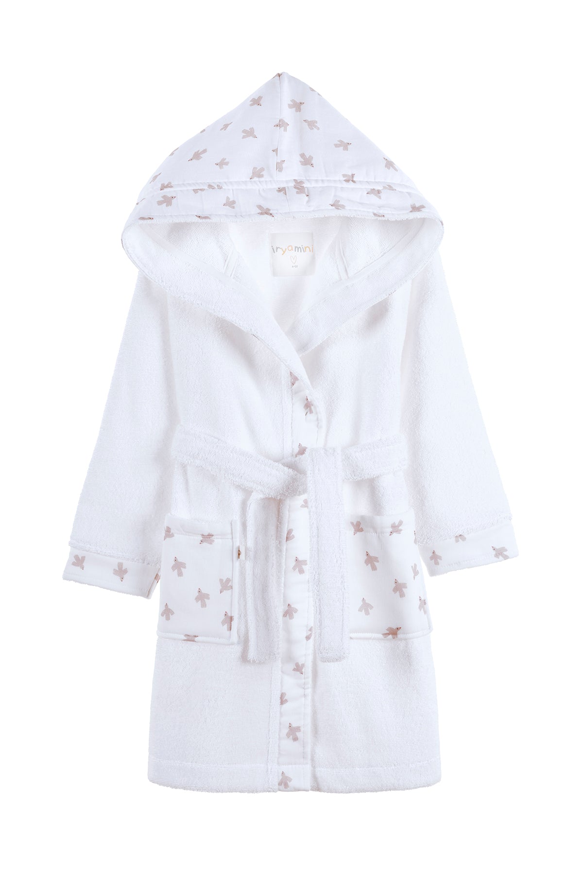 Irya-Birdie Organik Pamuk Müslin Detaylı çocuk Bornoz Beyaz-Çocuk Bornozu-3-Milagron.com