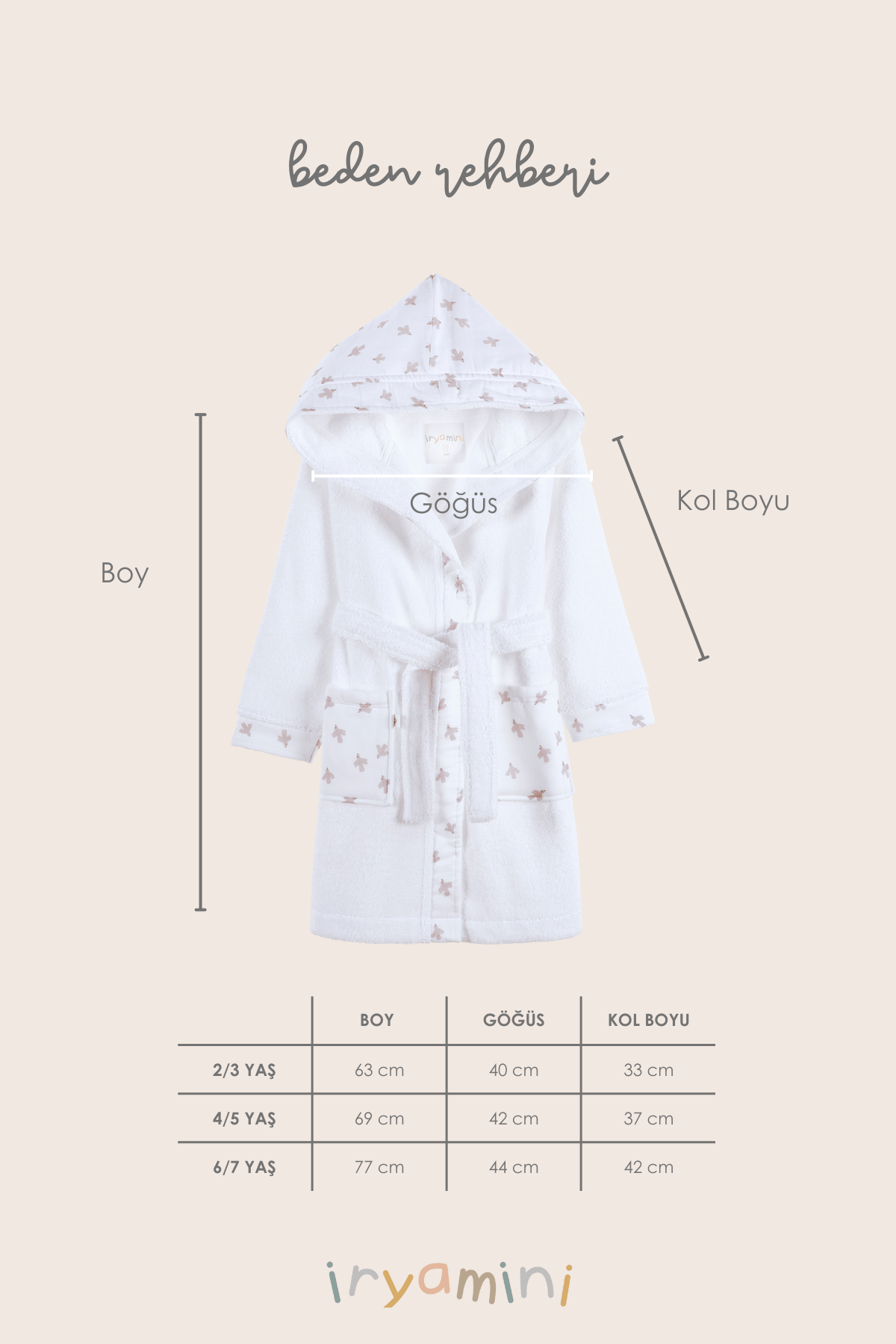 İRYA-Birdie Organik Pamuk Müslin Detaylı Çocuk Bornoz Beyaz-Bornoz-6-Milagron.com