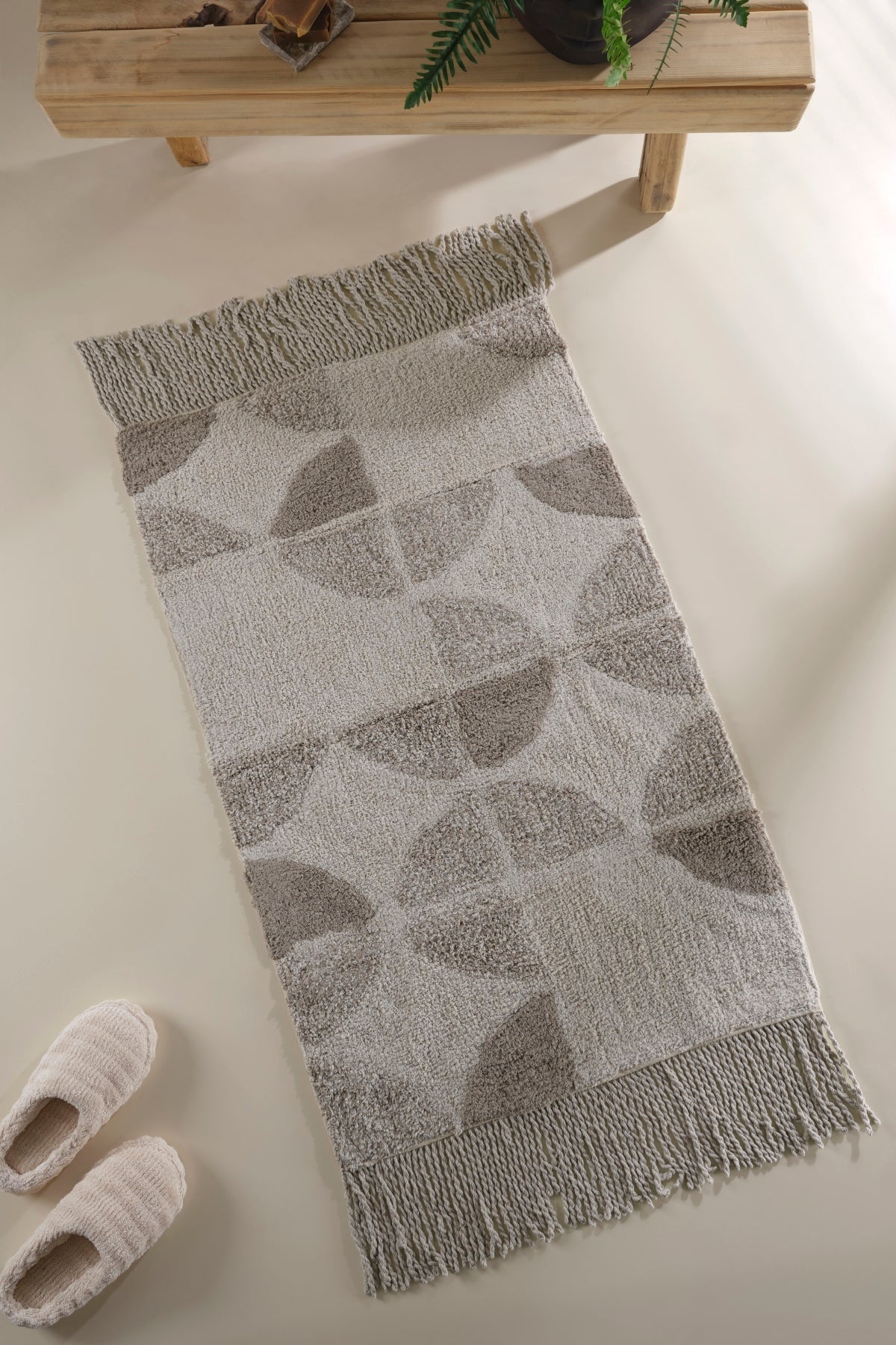 Irya-Brook Tekli Banyo Paspası %100 Pamuk 70x110 Bej-Banyo Paspası-1-Milagron.com