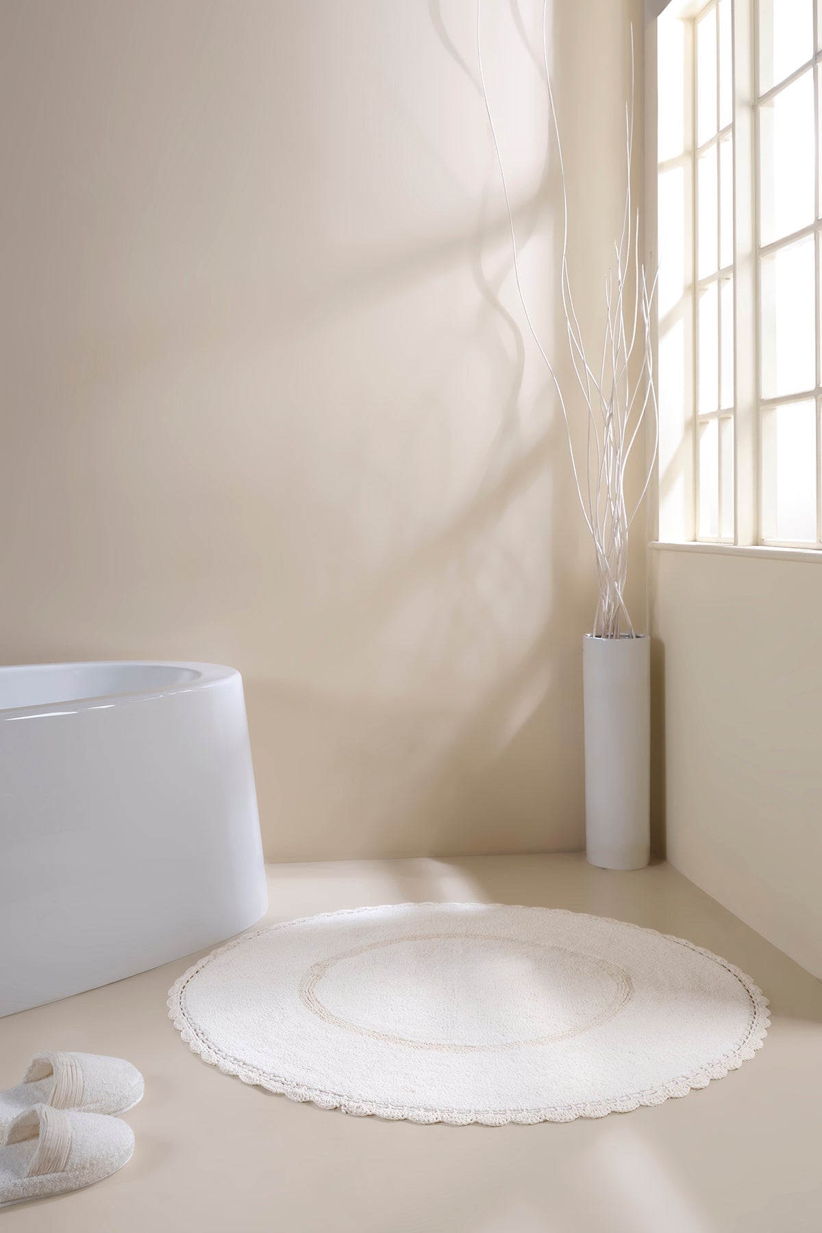 Irya-Cathy Yuvarlak Banyo Paspası %100 Pamuk 100x100 Ekru-Banyo Paspası-4-Milagron.com