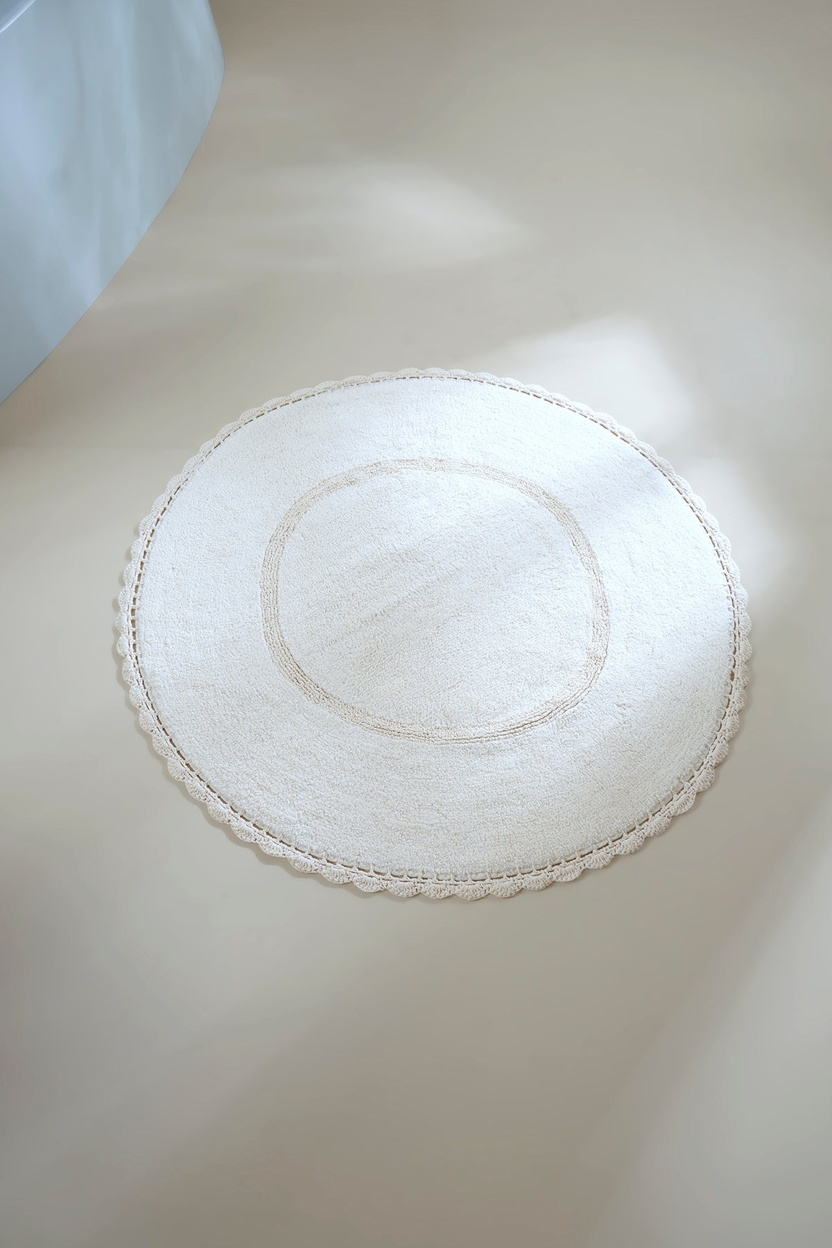 Irya-Cathy Yuvarlak Banyo Paspası %100 Pamuk 100x100 Ekru-Banyo Paspası-8-Milagron.com