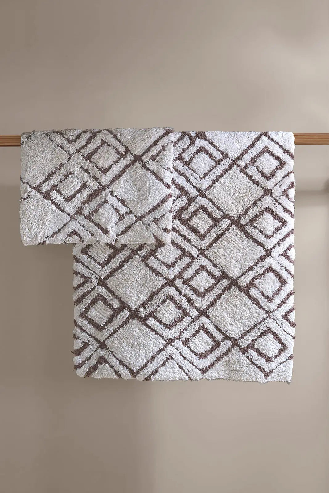 İRYA-Cava 2’Li Takım Banyo Paspası %100 Pamuk 40X60 + 60X90 Kahverengi-Paspas-2-Milagron.com