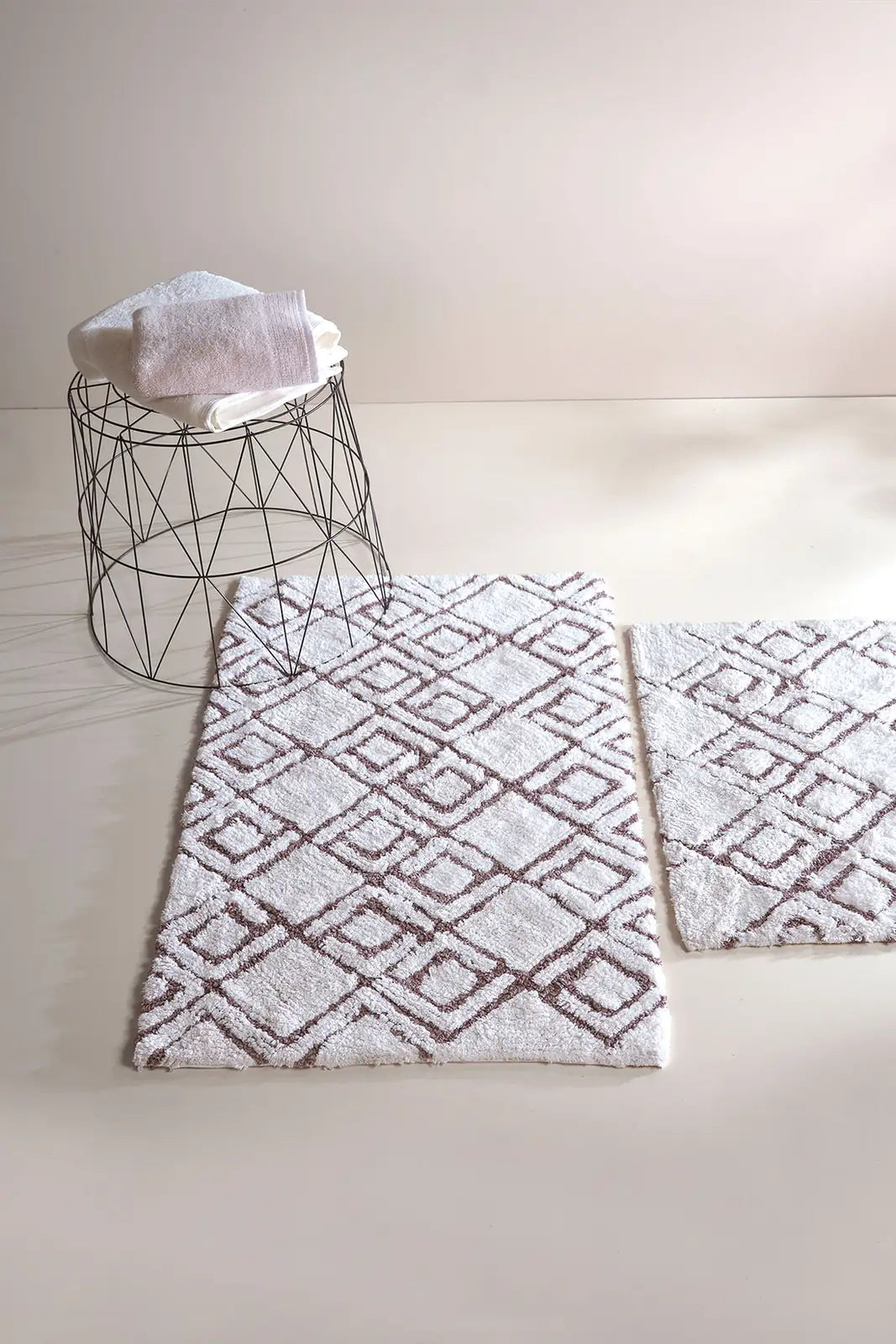 İRYA-Cava 2’Li Takım Banyo Paspası %100 Pamuk 40X60 + 60X90 Kahverengi-Paspas-5-Milagron.com