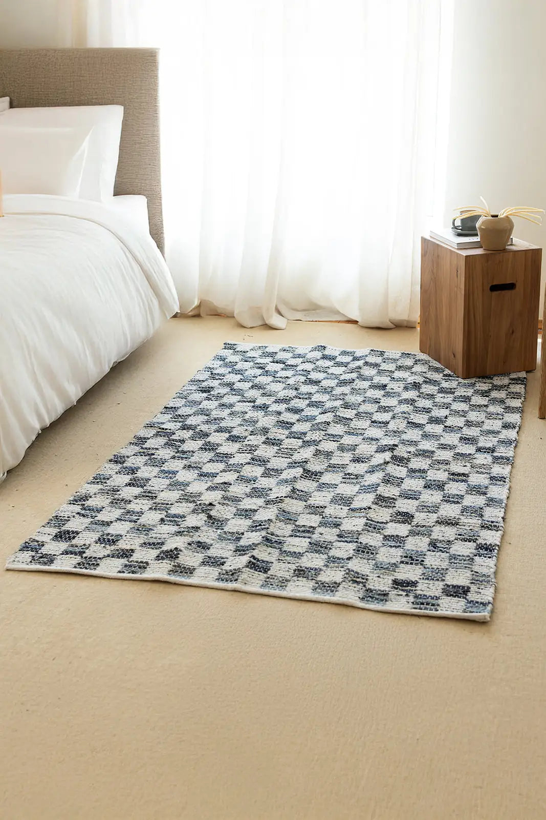 İRYA-Checker Denim Kilim Ekru/İNdigo 120X180-Kilim-1-Milagron.com