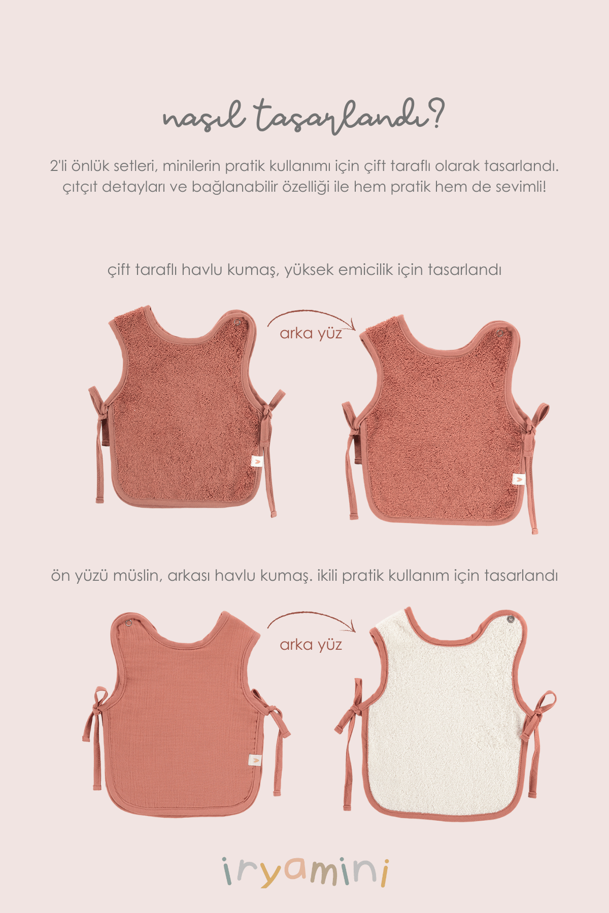 İRYA-Colors Of Joy 2'Li Organik Pamuk Müslin Bebek Önlük Seti Kiremit-Önlük-3-Milagron.com