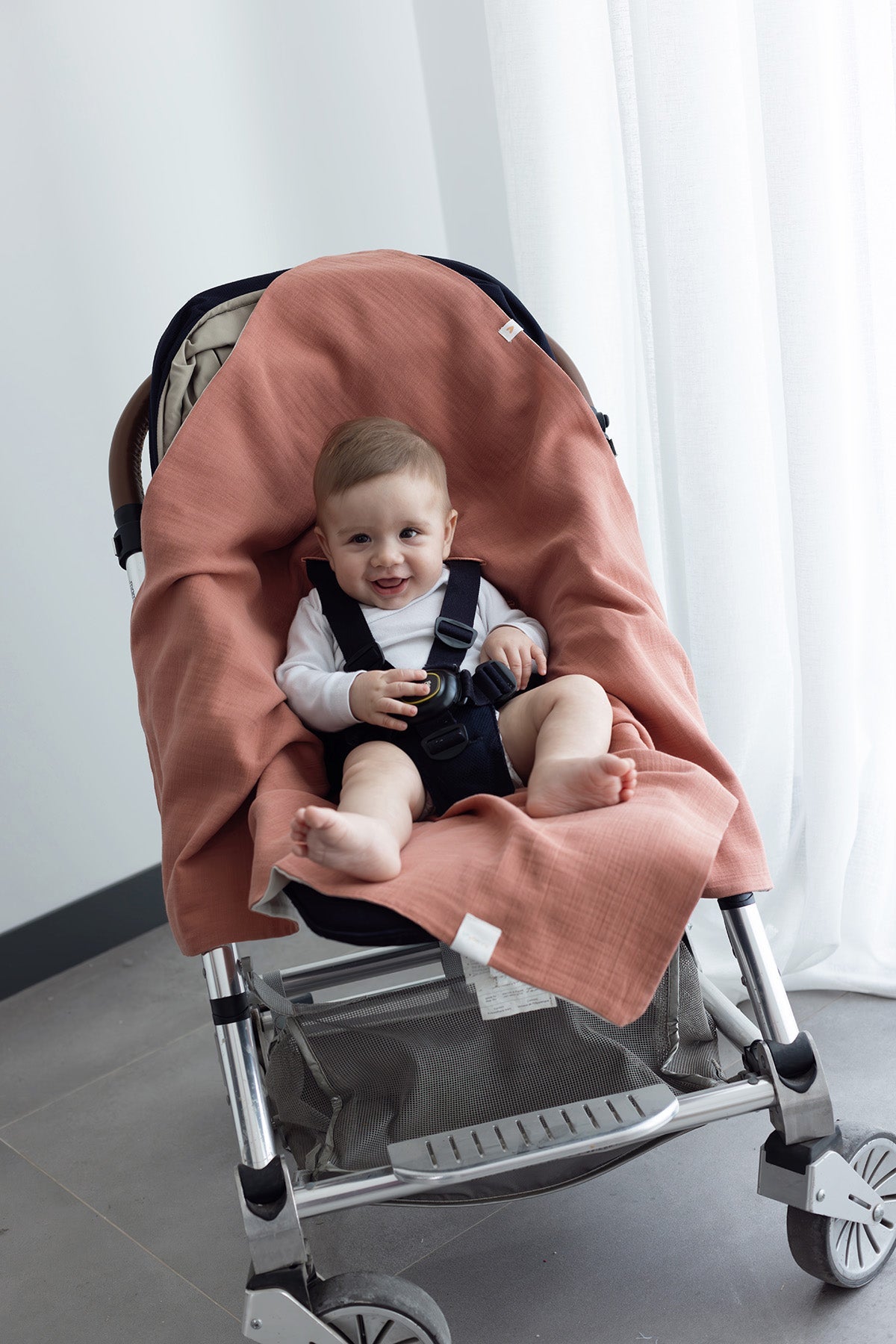 Irya-Colors Of Joy Organik Pamuk Müslin 2 Katlı Puset örtüsü Kiremit 85x85-Bebek Battaniyesi-4-Milagron.com