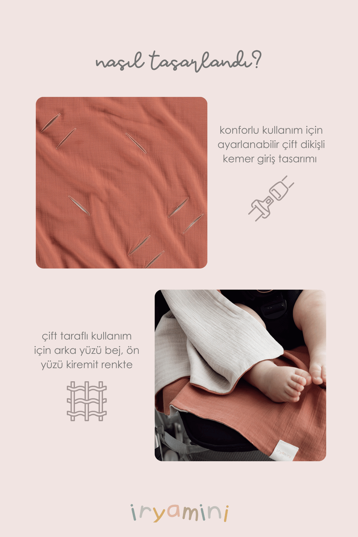 Irya-Colors Of Joy Organik Pamuk Müslin 2 Katlı Puset örtüsü Kiremit 85x85-Bebek Battaniyesi-5-Milagron.com