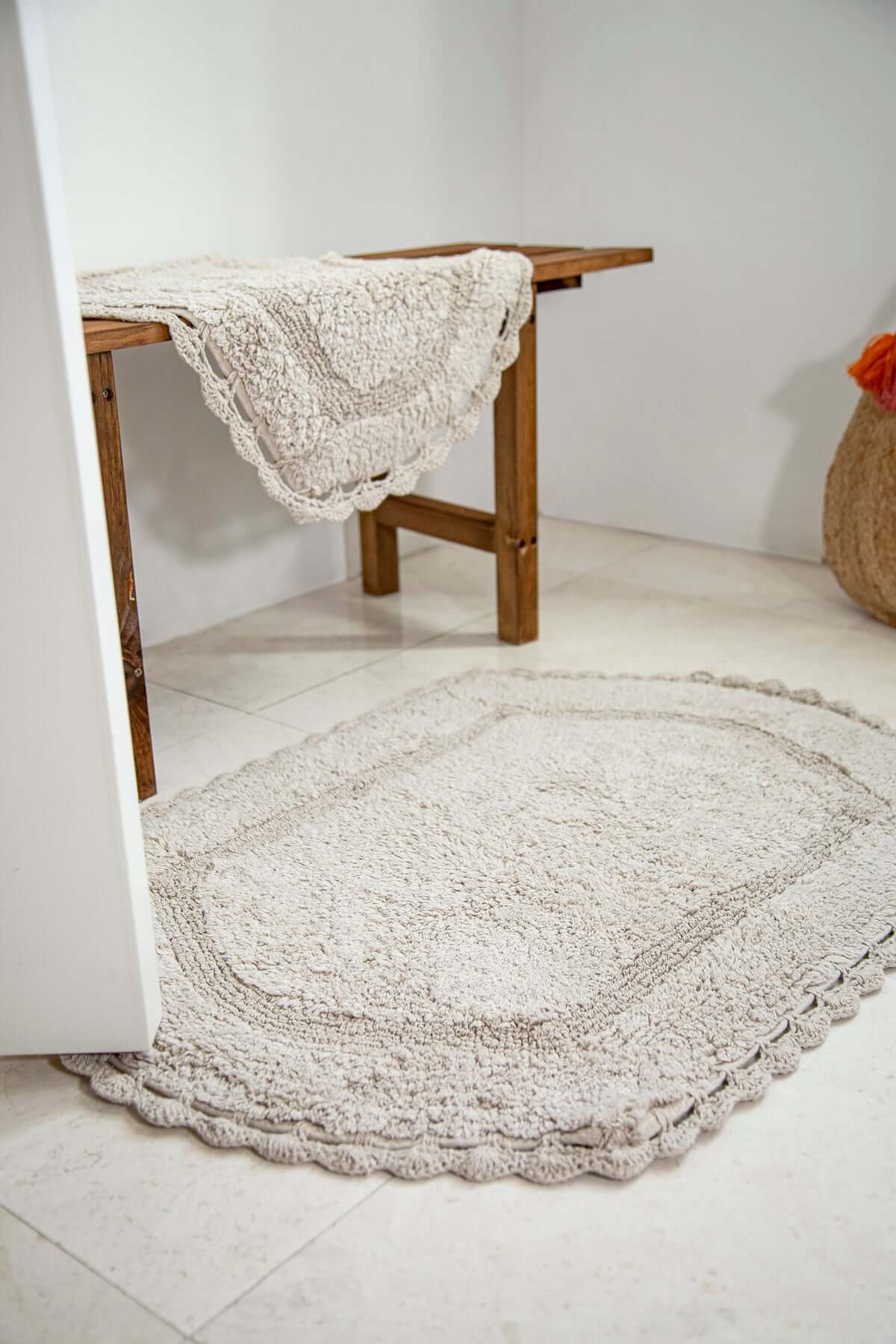 Irya-Dale 2’li Takım Banyo Paspası %100 Pamuk 40x60 + 60x90 Bej-Banyo Paspası-4-Milagron.com