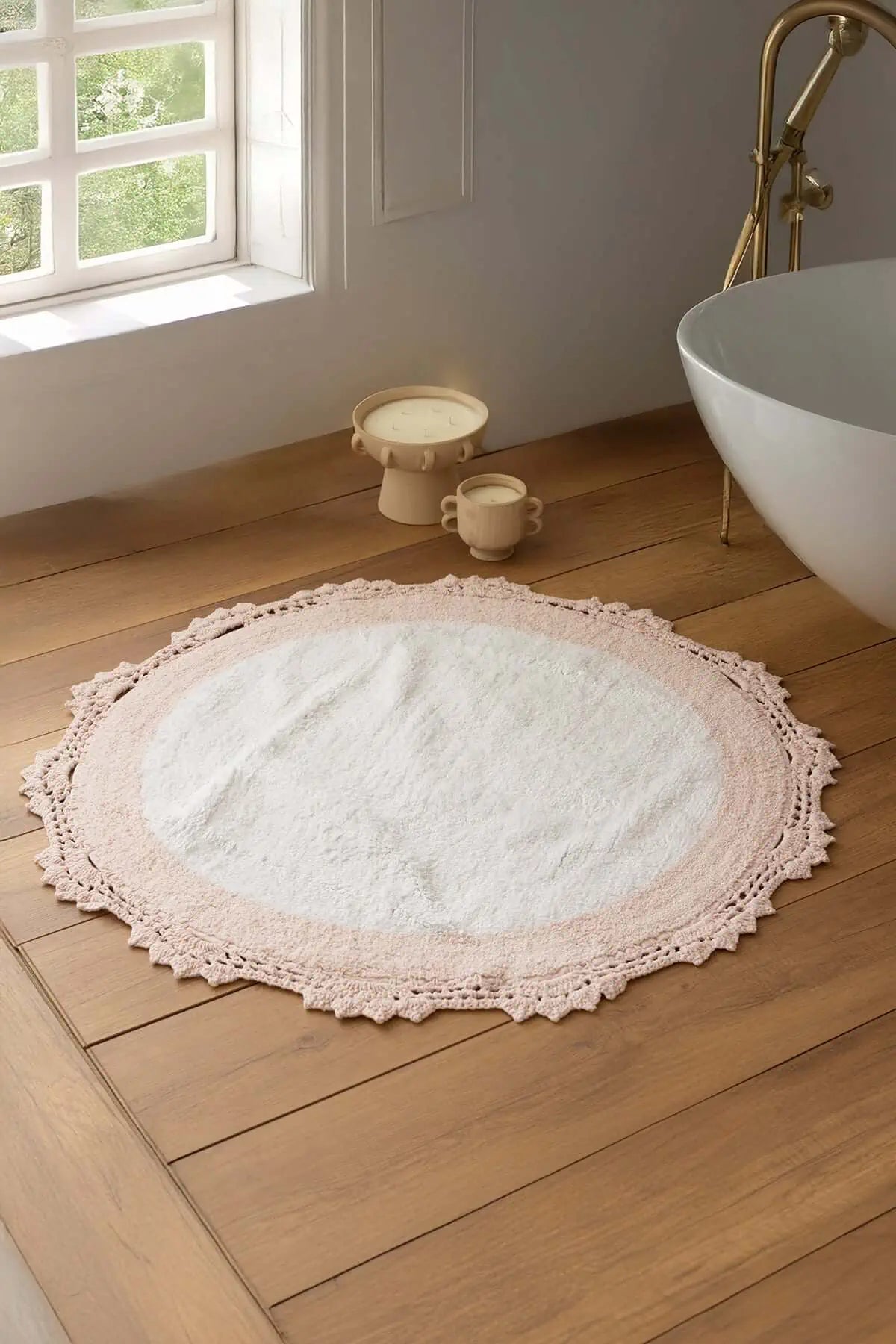 İRYA-Doreen Yuvarlak Banyo Paspası %100 Pamuk 90X90 Pembe-Paspas-1-Milagron.com