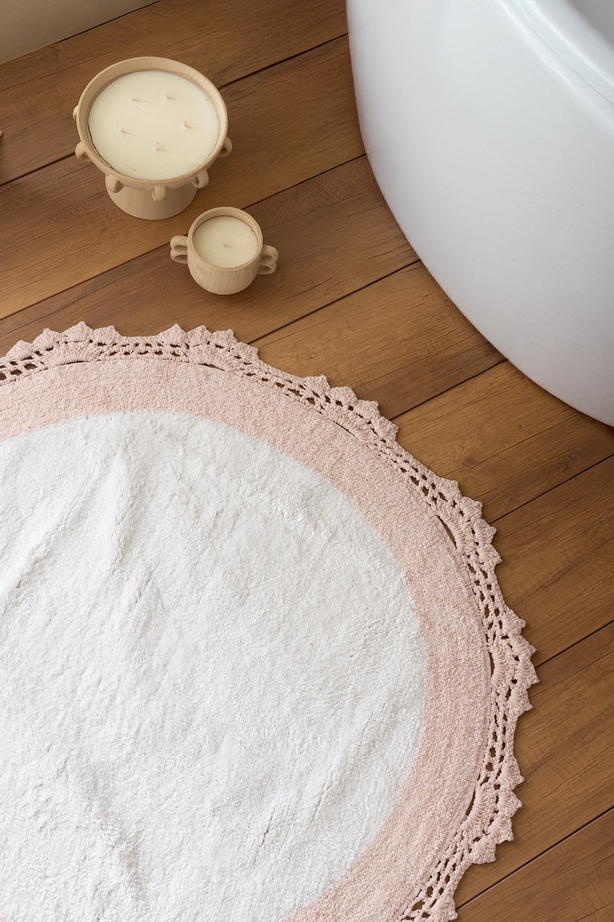 İRYA-Doreen Yuvarlak Banyo Paspası %100 Pamuk 90X90 Pembe-Paspas-2-Milagron.com