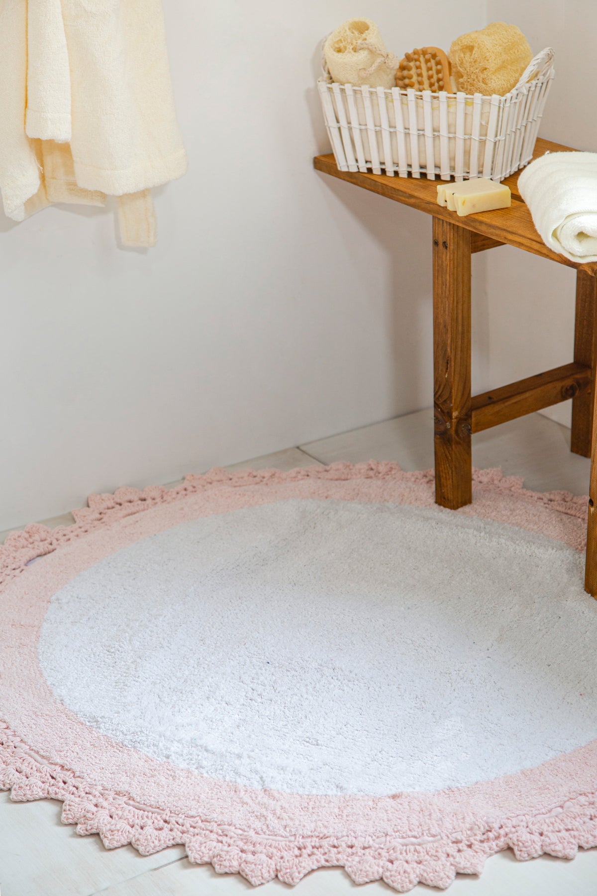 İRYA-Doreen Yuvarlak Banyo Paspası %100 Pamuk 90X90 Pembe-Paspas-6-Milagron.com