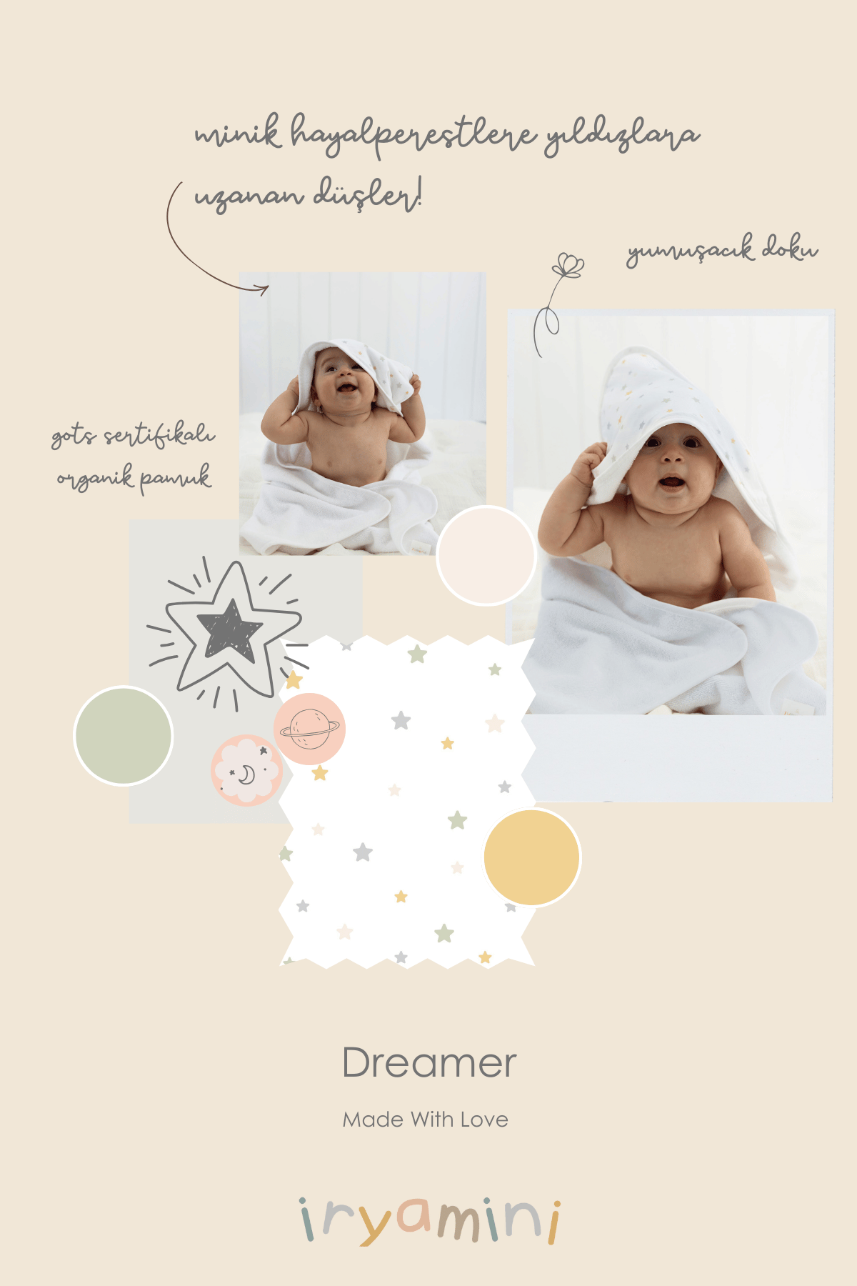İRYA-Dreamer Organik Pamuk Müslin Bebek Kundak Beyaz 75X75-Kundak-4-Milagron.com