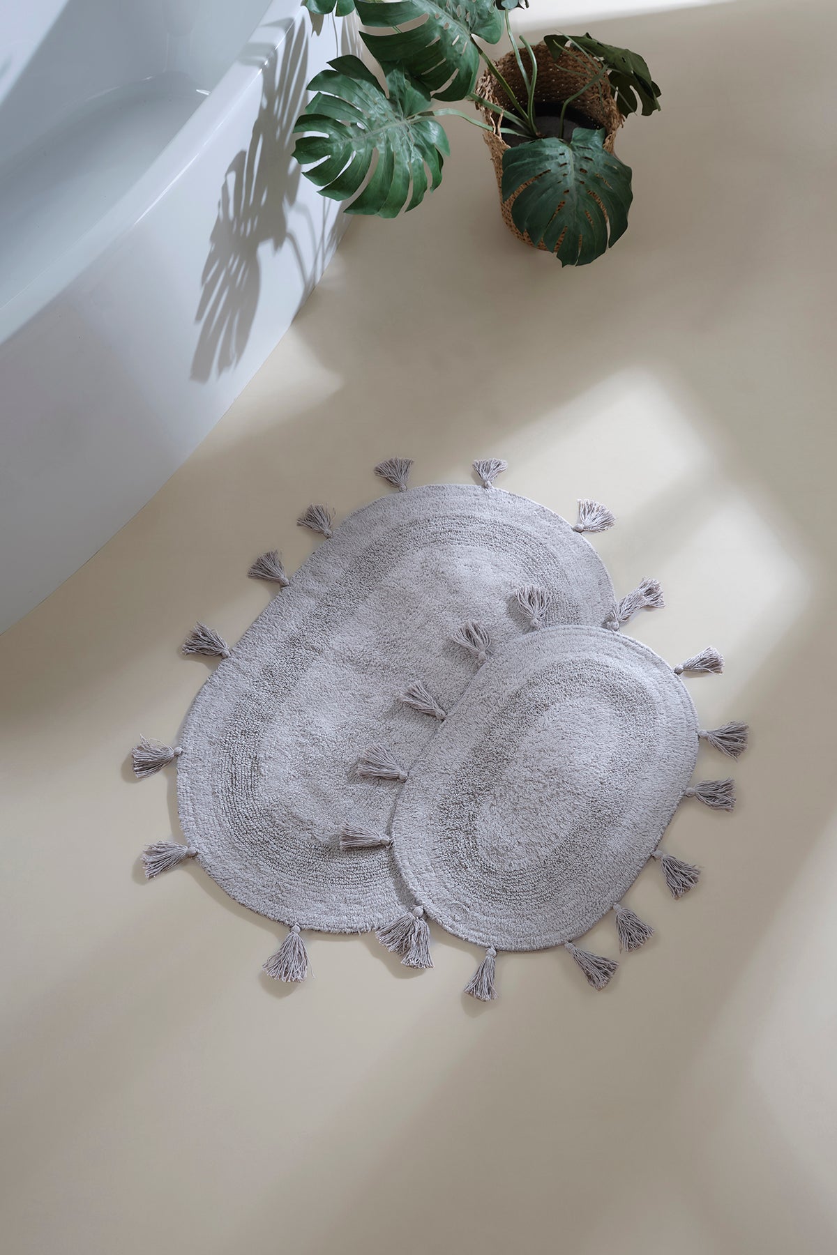 Irya-Hana 2’li Takım Banyo Paspası %100 Pamuk 40x60 + 60x90 Gri-Banyo Paspası-1-Milagron.com