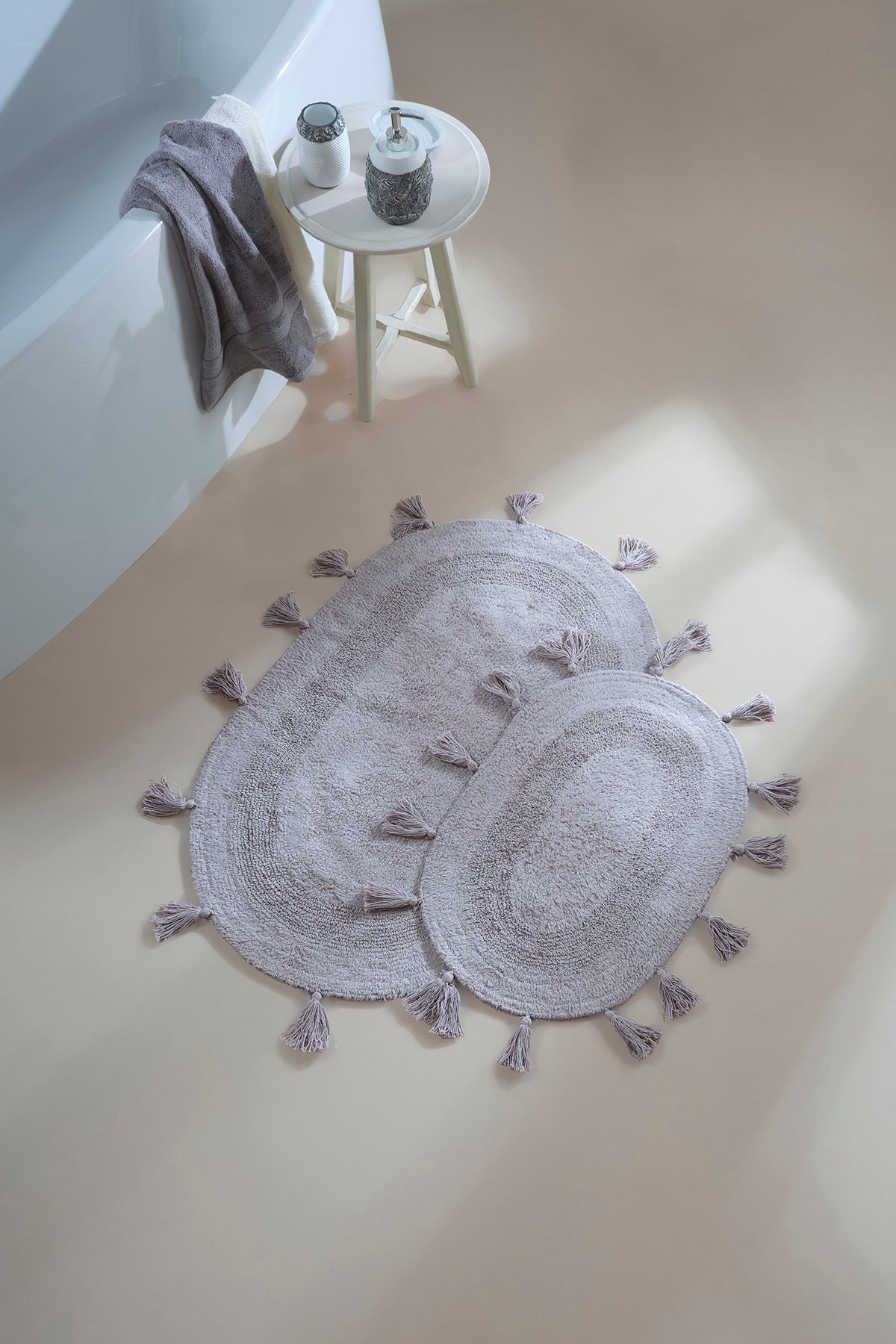 Irya-Hana 2’li Takım Banyo Paspası %100 Pamuk 40x60 + 60x90 Gri-Banyo Paspası-3-Milagron.com