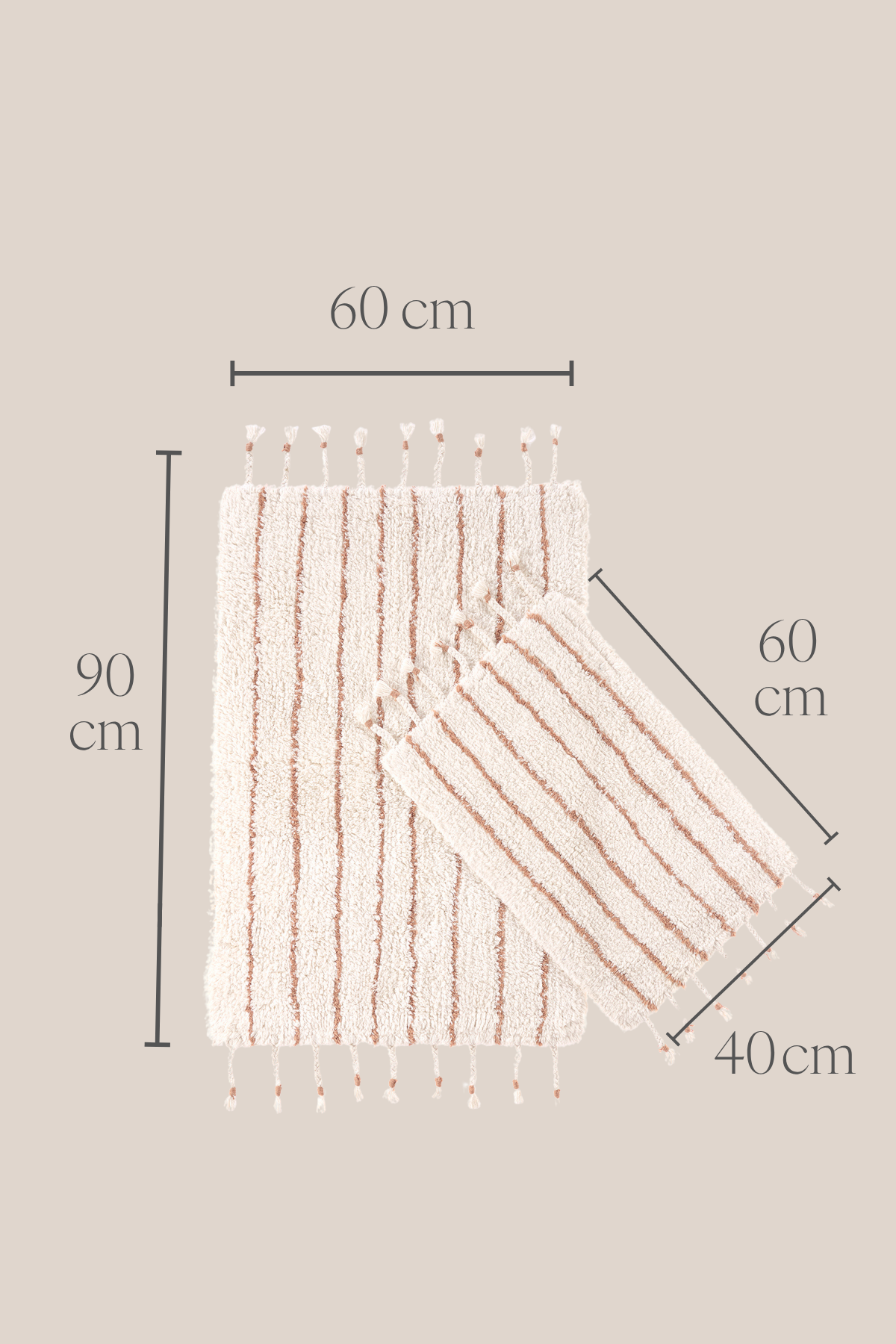 İRYA-In Lines 2’Li Takım Banyo Paspası %100 Pamuk 40X60 + 60X90 Bej Çizgili-Paspas-3-Milagron.com