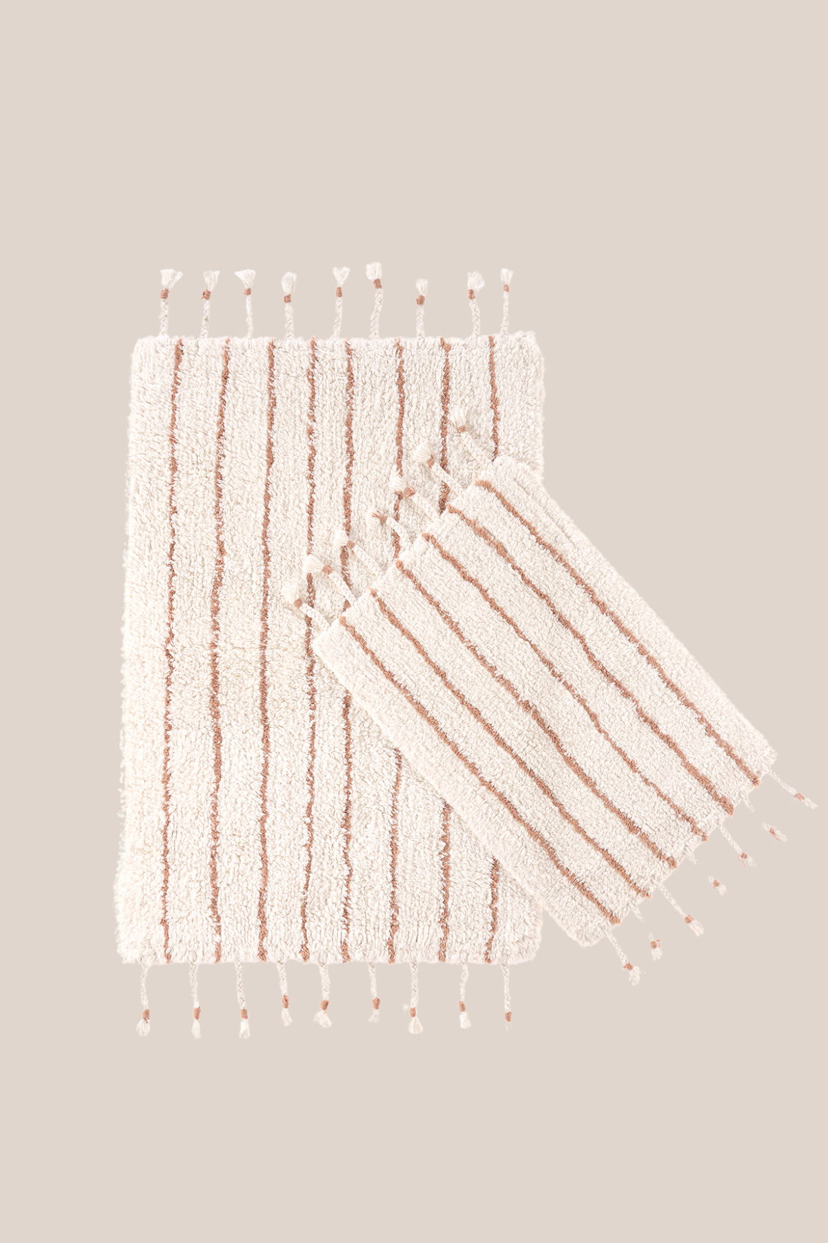 Irya-In Lines 2’li Takım Banyo Paspası %100 Pamuk 40x60 + 60x90 Bej çizgili-Banyo Paspası-4-Milagron.com