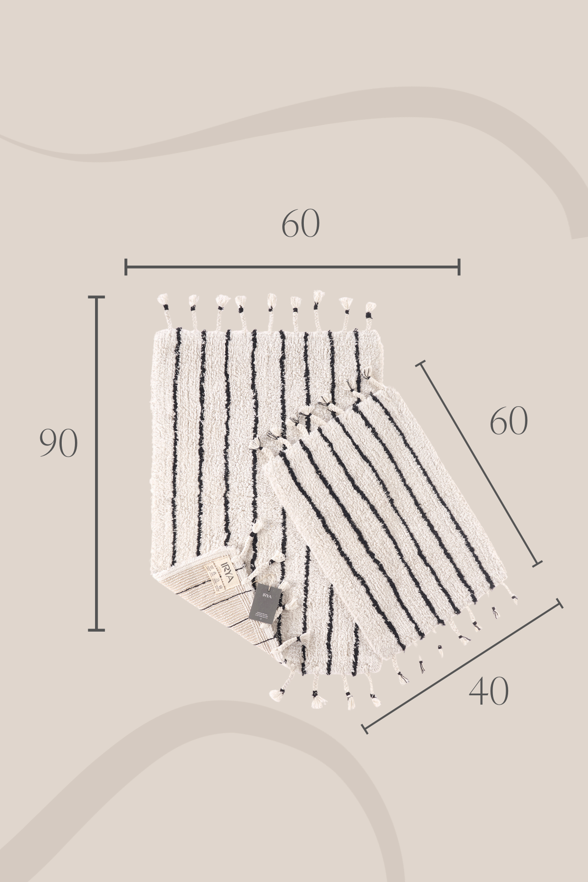 Irya-In Lines 2’li Takım Banyo Paspası %100 Pamuk 40x60 + 60x90 Siyah çizgili-Banyo Paspası-3-Milagron.com
