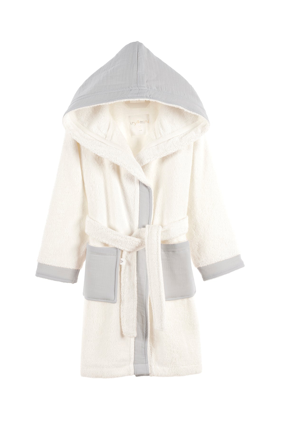 Irya-Joy Of Colors Organik Pamuk Müslin Detaylı çocuk Bornoz Gri-Çocuk Bornozu-3-Milagron.com