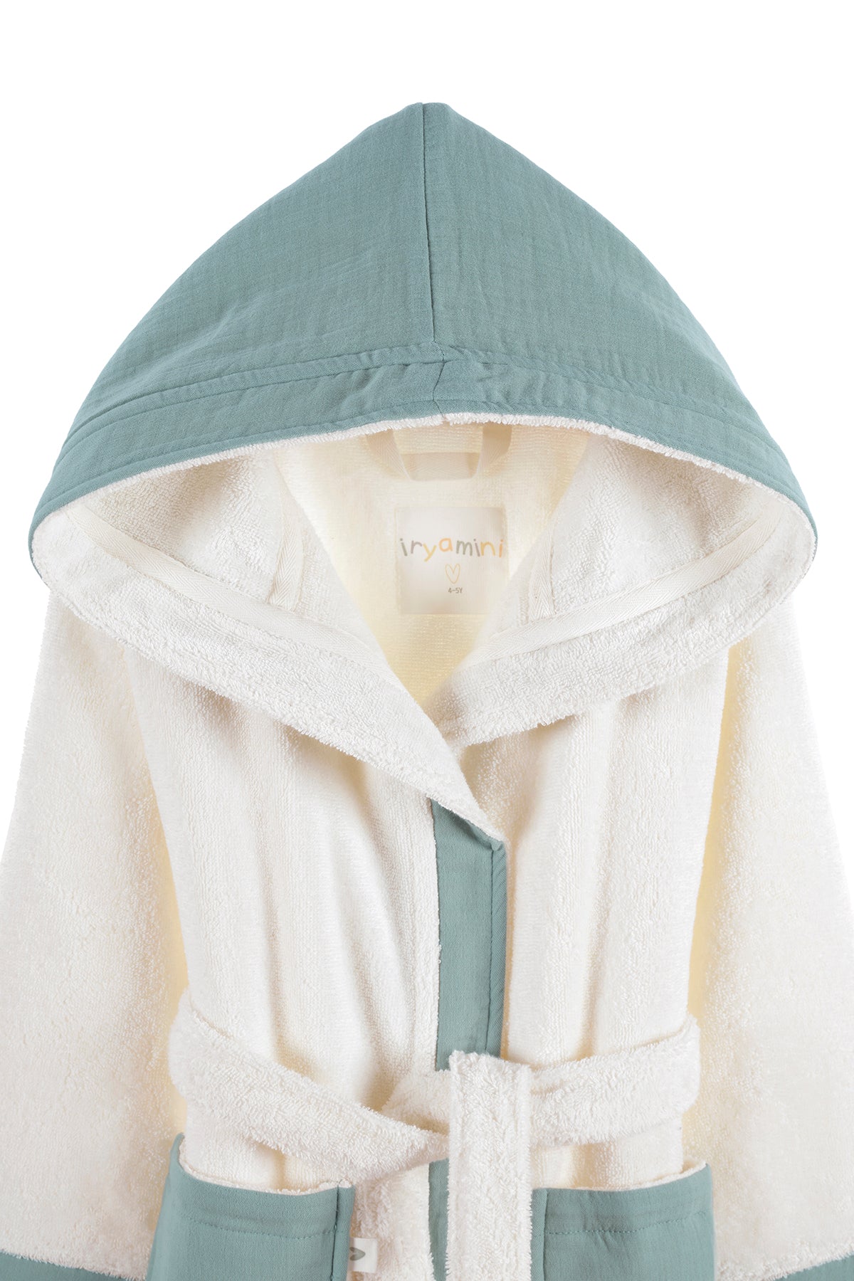 İRYA-Joy Of Colors Organik Pamuk Müslin Detaylı Çocuk Bornoz Mint-Bornoz-6-Milagron.com