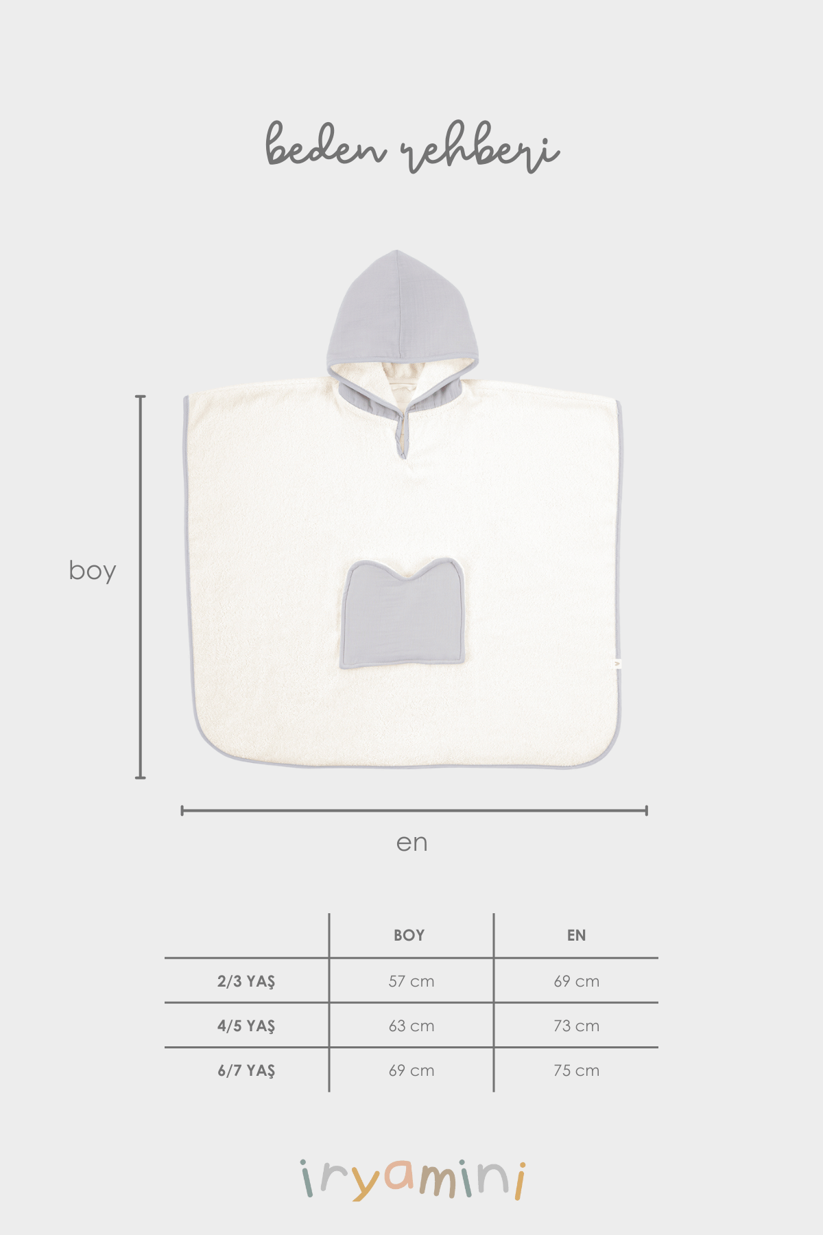 Irya-Joy Of Colors Organik Pamuk Müslin Detaylı çocuk Panço Gri-Çocuk Pançosu-7-Milagron.com