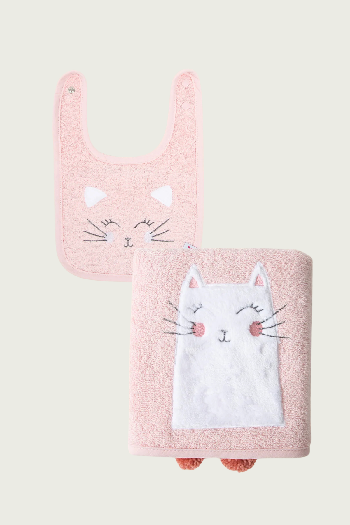 İRYA-Kitty 2'Li Organik Pamuk Yenidoğan Hediye Seti Pembe | Havlu, Önlük-2-Milagron.com