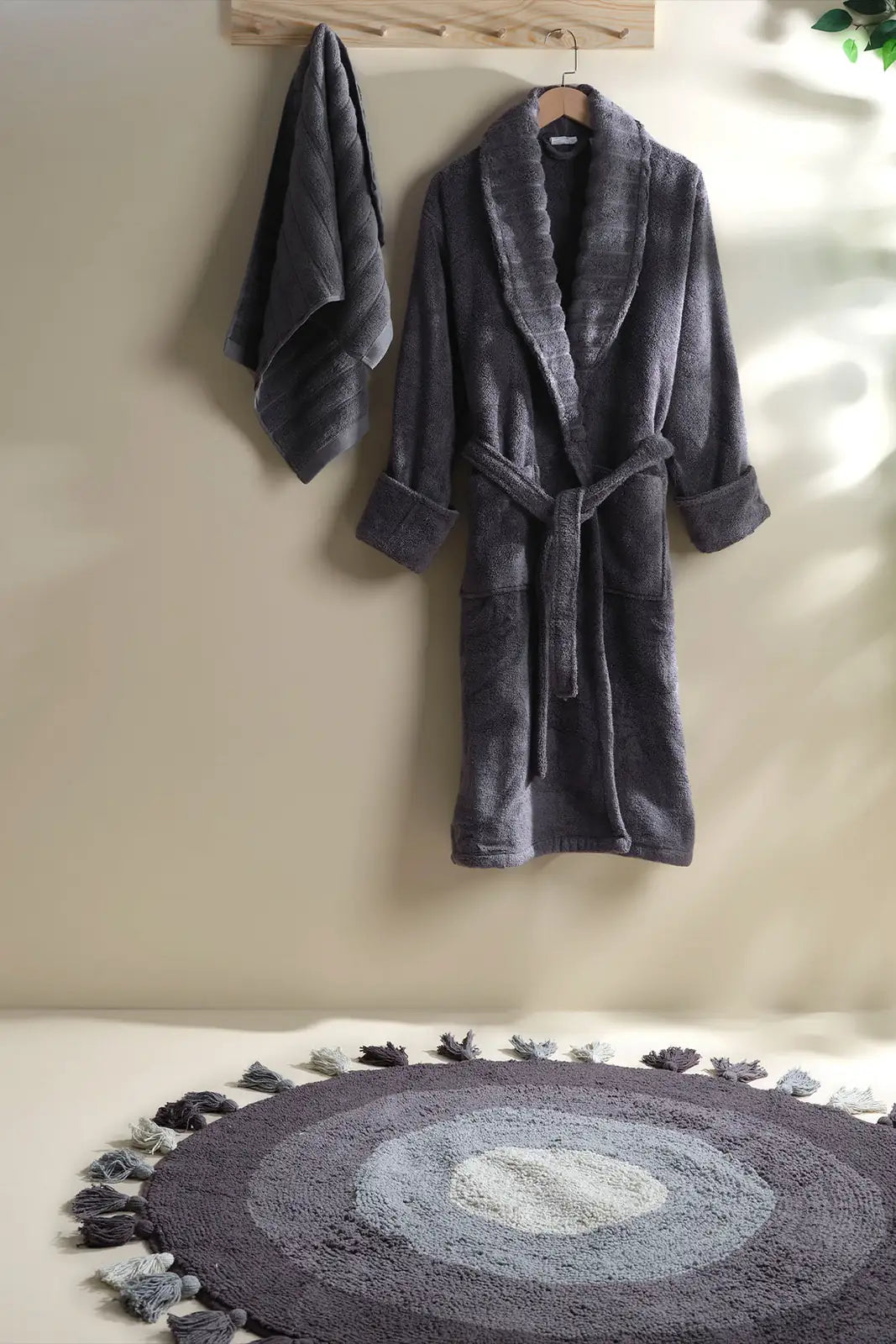 İRYA-Laura Yuvarlak Banyo Paspası %100 Pamuk 100X100 Antrasit-Paspas-3-Milagron.com