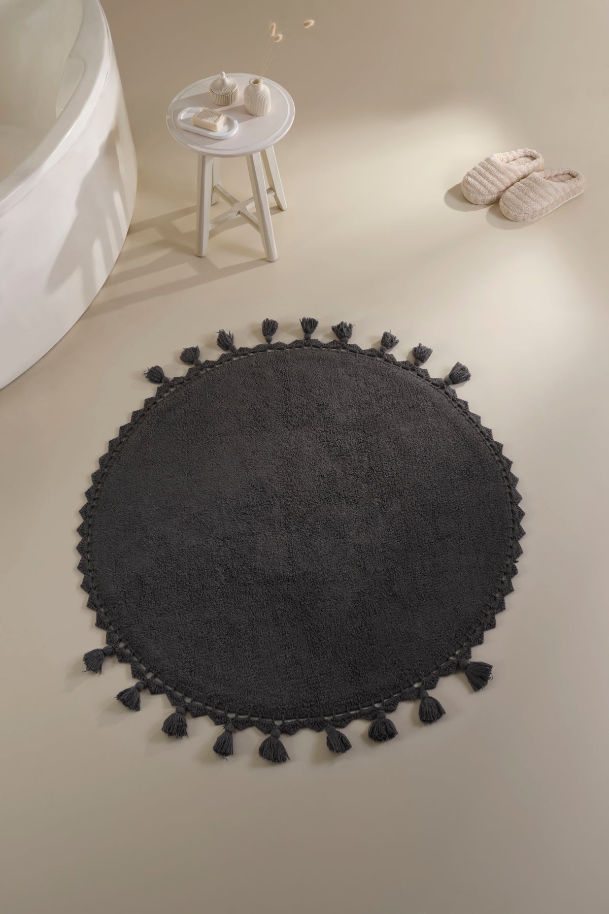 İRYA-Lowell Yuvarlak Banyo Paspası %100 Pamuk 100X100 Antrasit-Paspas-5-Milagron.com