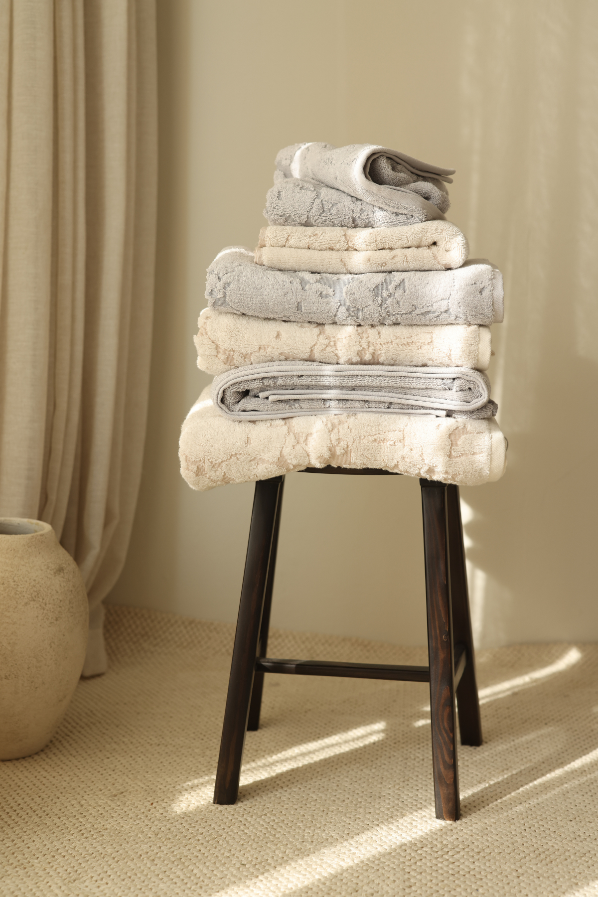 İRYA-Marble %100 Pamuk Jakarlı El Havlusu 50x90 Cm Krem-Havlu & Peştamal-3-Milagron.com