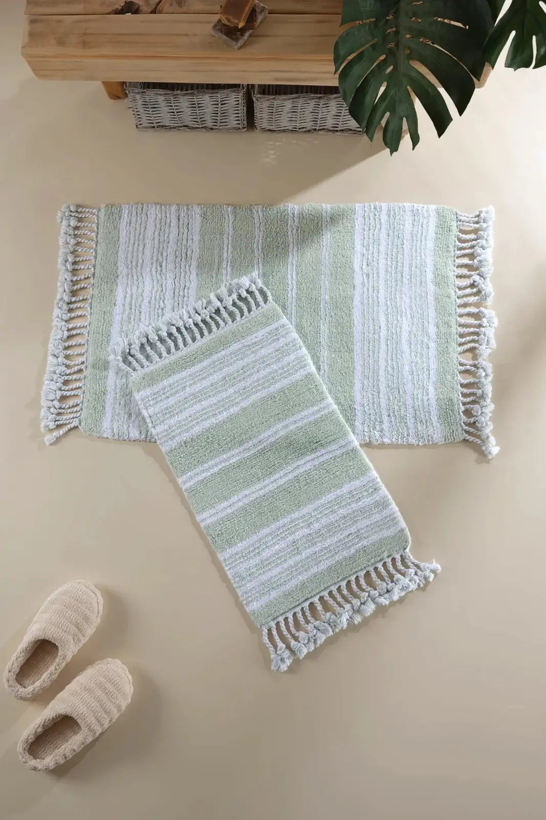 İRYA-Martil 2’Li Takım Banyo Paspası %100 Pamuk 40X60 + 60X90 Yeşil-Paspas-1-Milagron.com