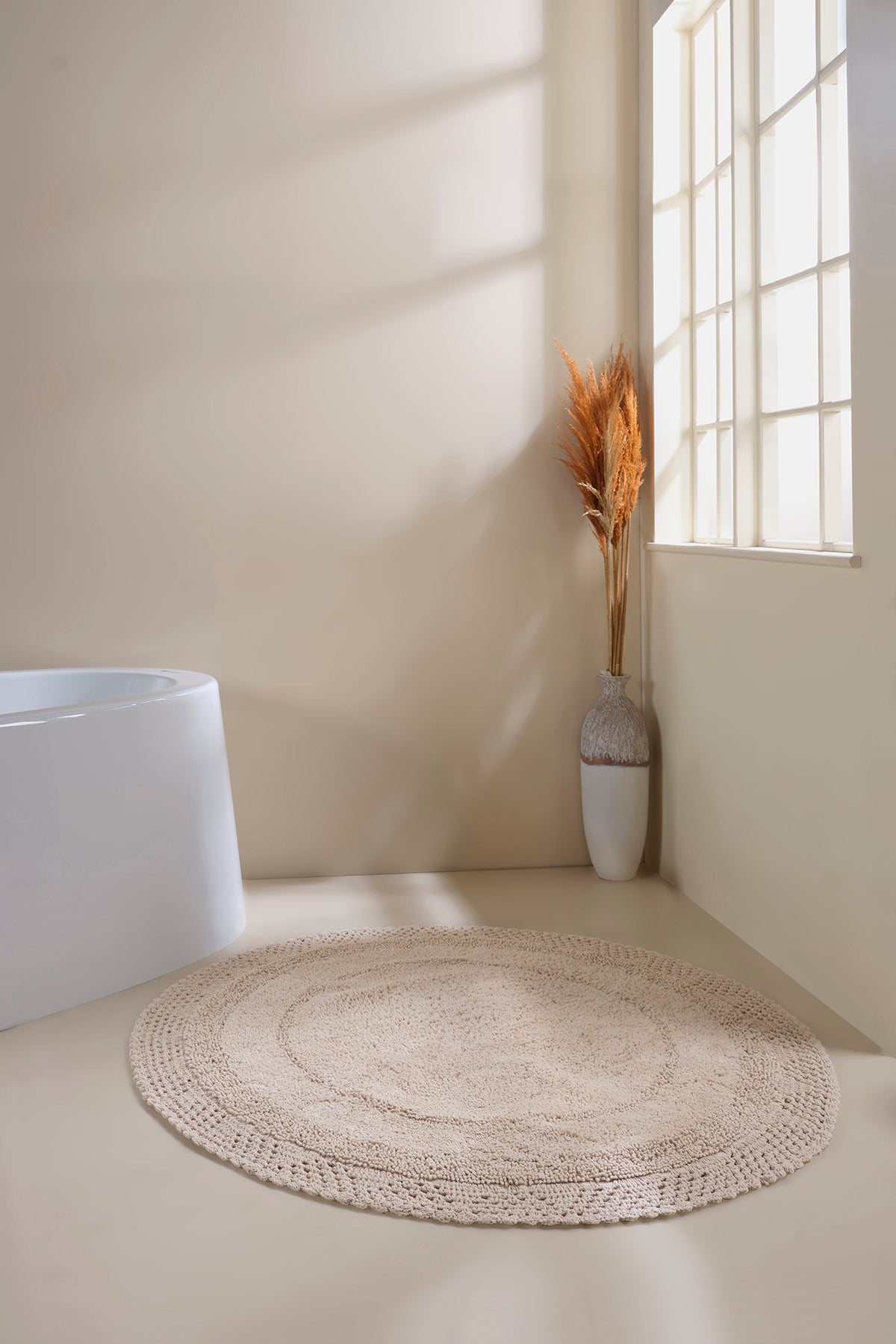 İRYA-Moon Yuvarlak Banyo Paspası %100 Pamuk 120X120 Bej-Paspas-3-Milagron.com