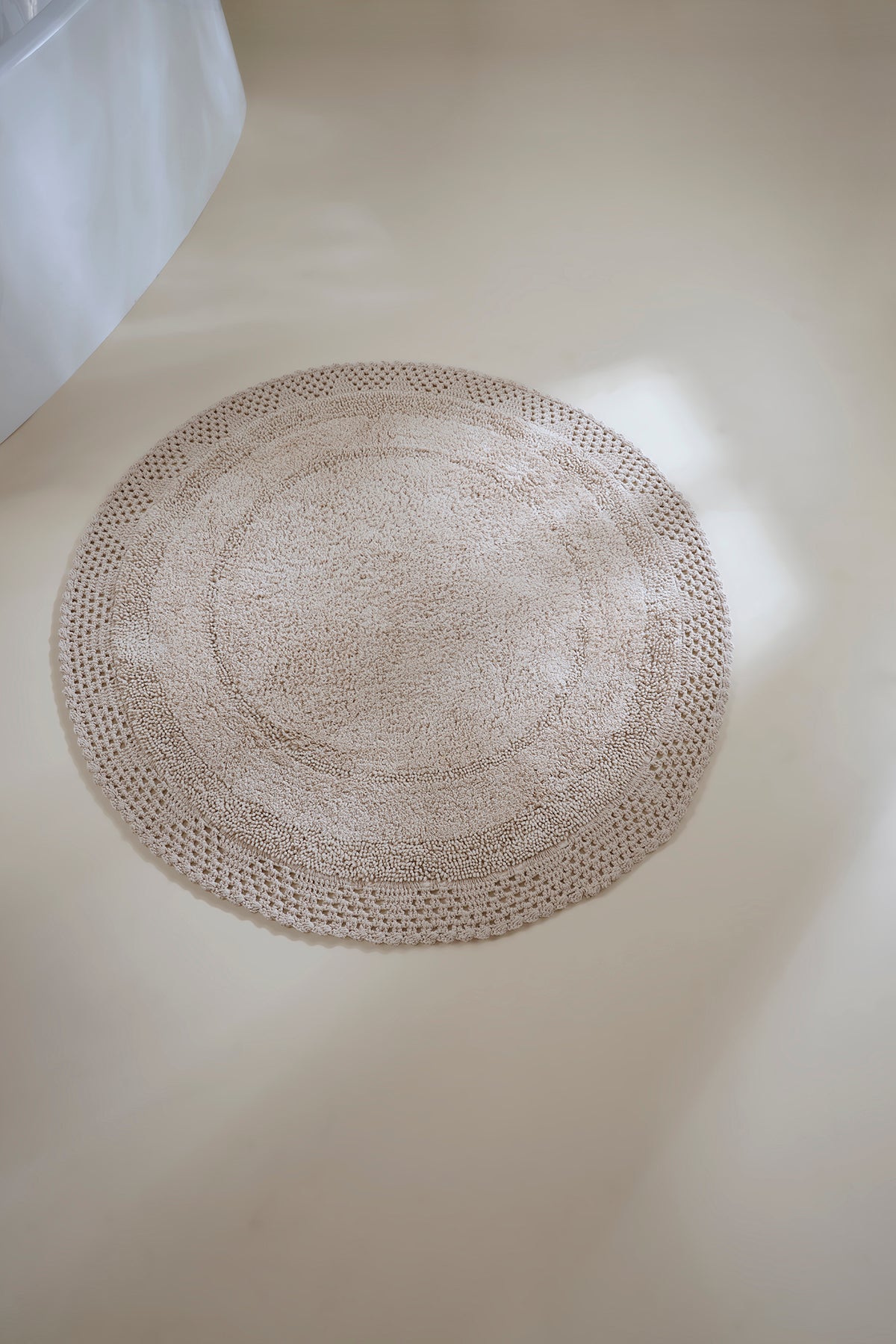 İRYA-Moon Yuvarlak Banyo Paspası %100 Pamuk 120X120 Bej-Paspas-4-Milagron.com