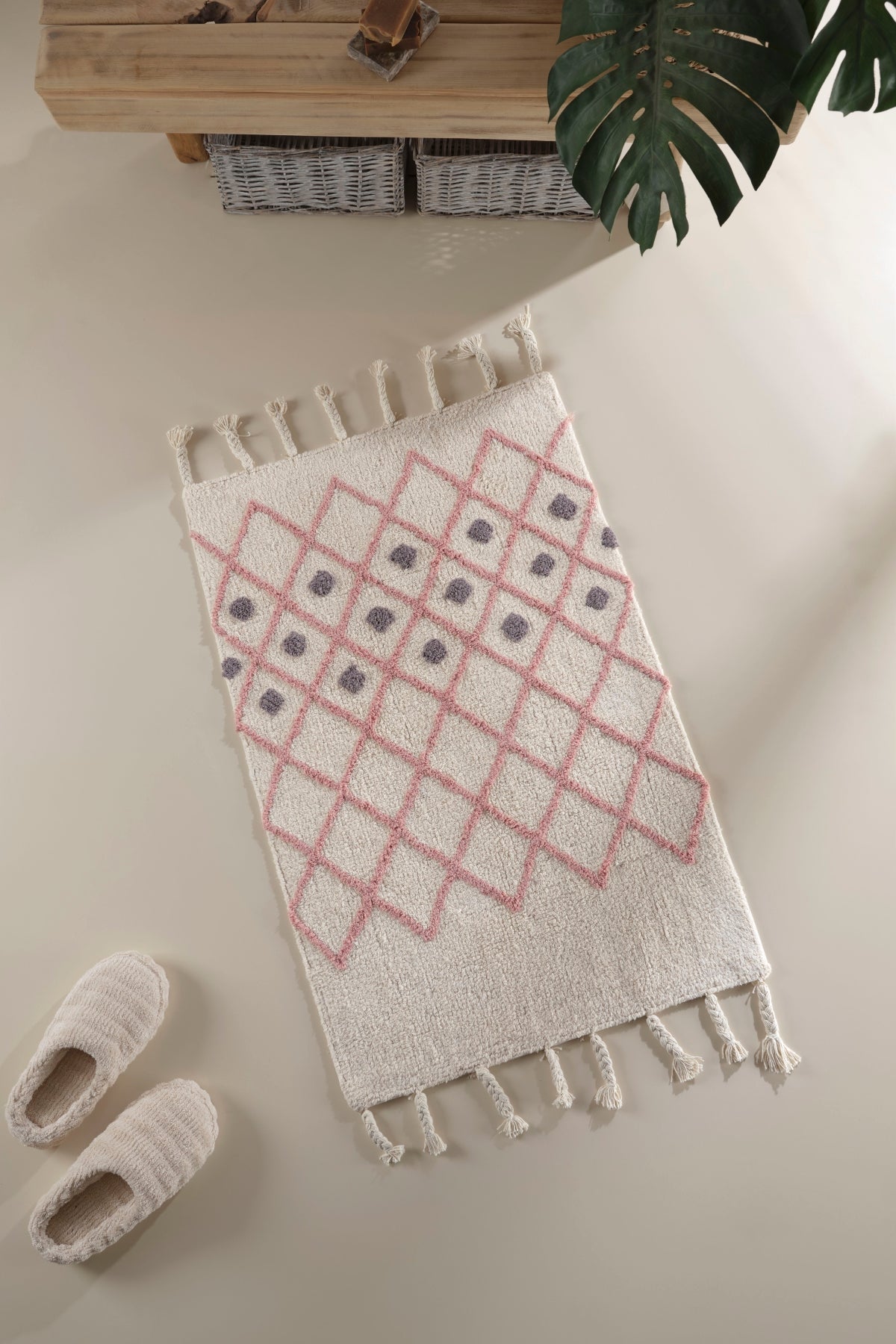 İRYA-Neveda Tekli Banyo Paspası %100 Pamuk 60X90 Pembe-Paspas-1-Milagron.com
