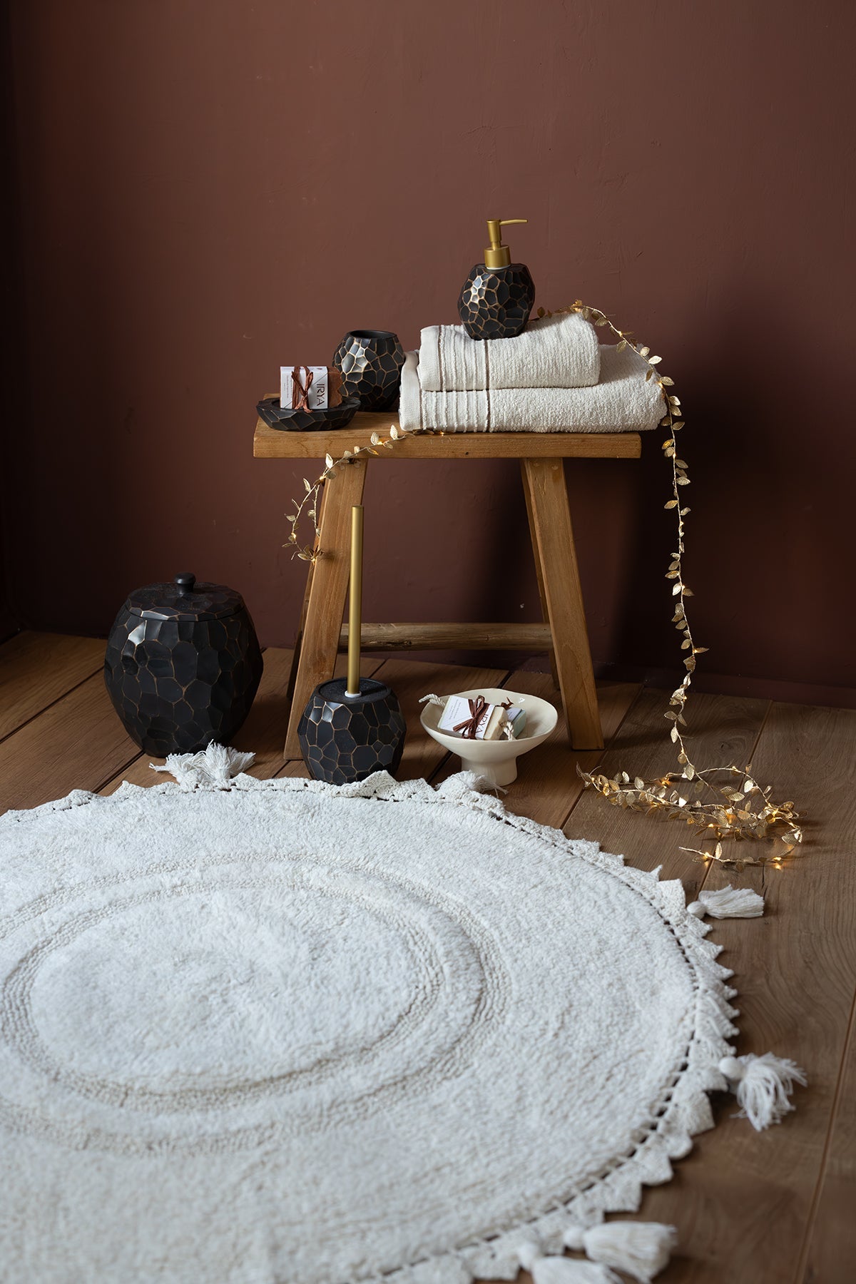 İRYA-Olivid Yuvarlak Banyo Paspası %100 Pamuk 100X100 Ekru-Paspas-6-Milagron.com