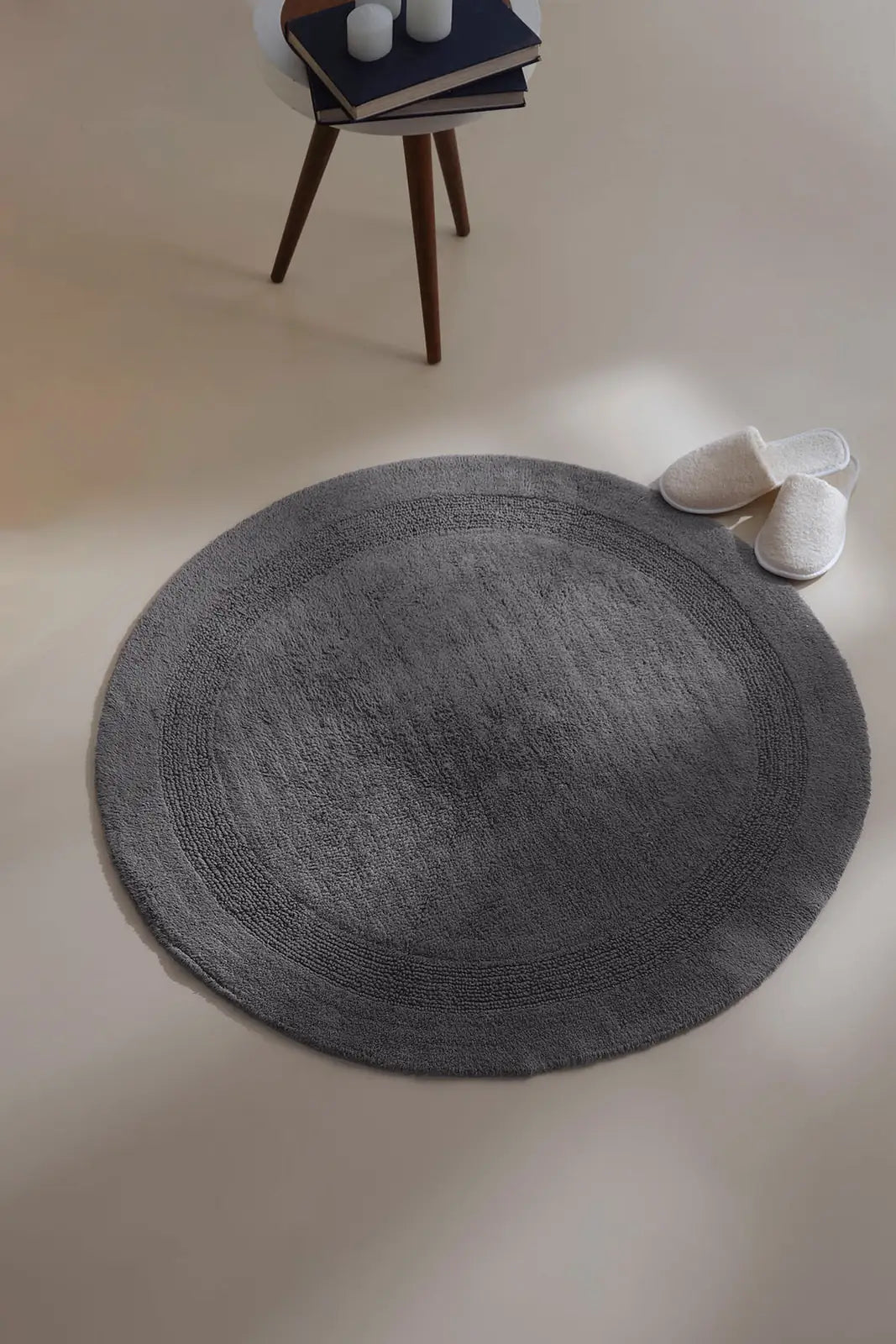 İRYA-Puffed Yuvarlak Banyo Paspası %100 Pamuk 100X100 Antrasit-Paspas-7-Milagron.com