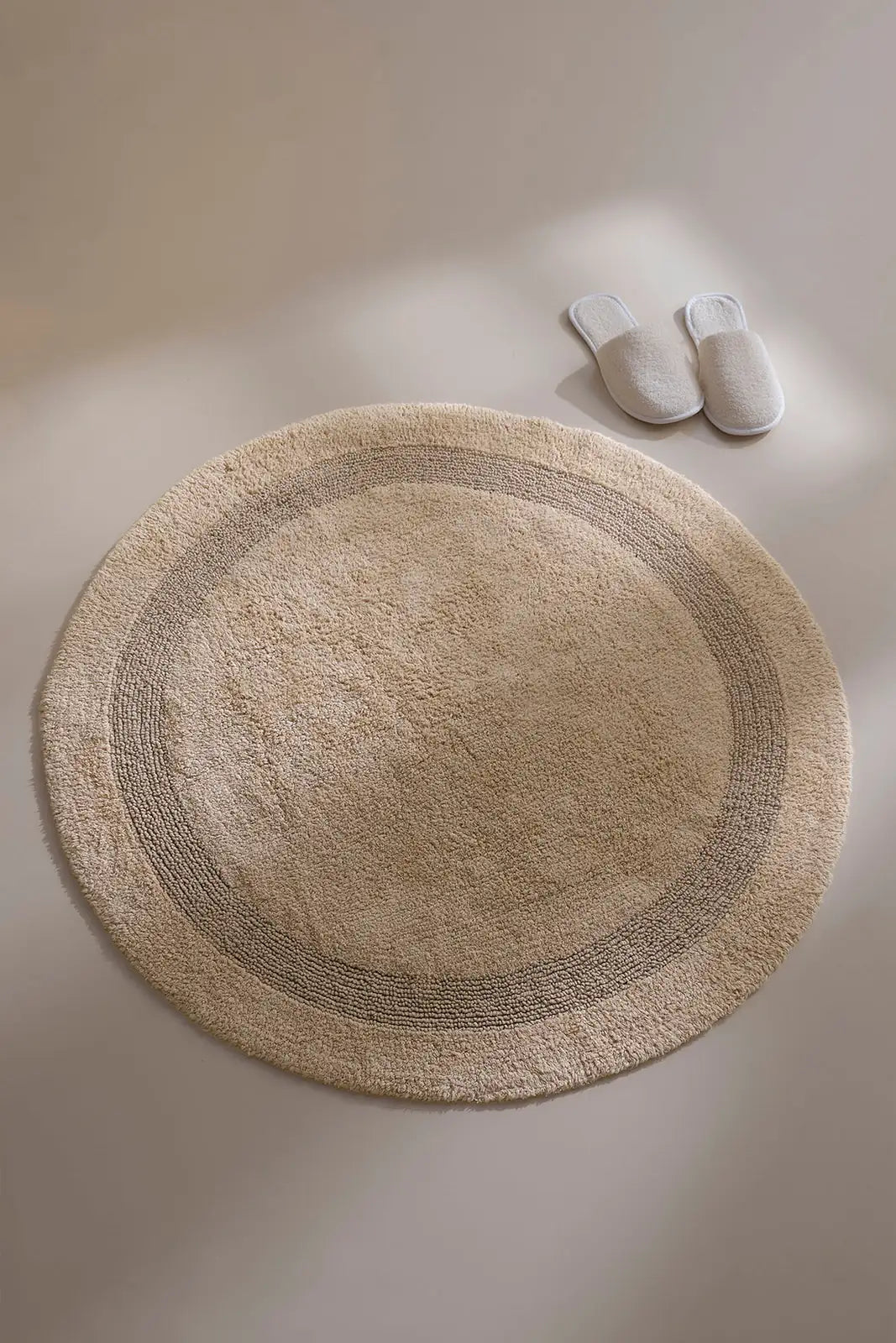 İRYA-Puffed Yuvarlak Banyo Paspası %100 Pamuk 100X100 Bej-Paspas-6-Milagron.com