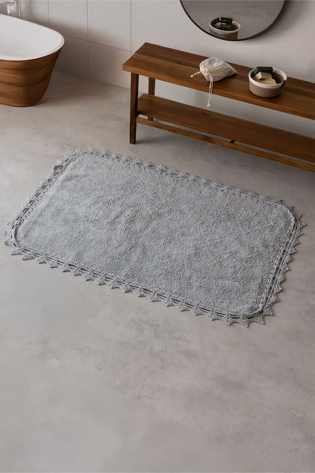 İRYA-Rona Tekli Banyo Paspası Gri %100 Pamuk 70X110-Paspas-1-Milagron.com